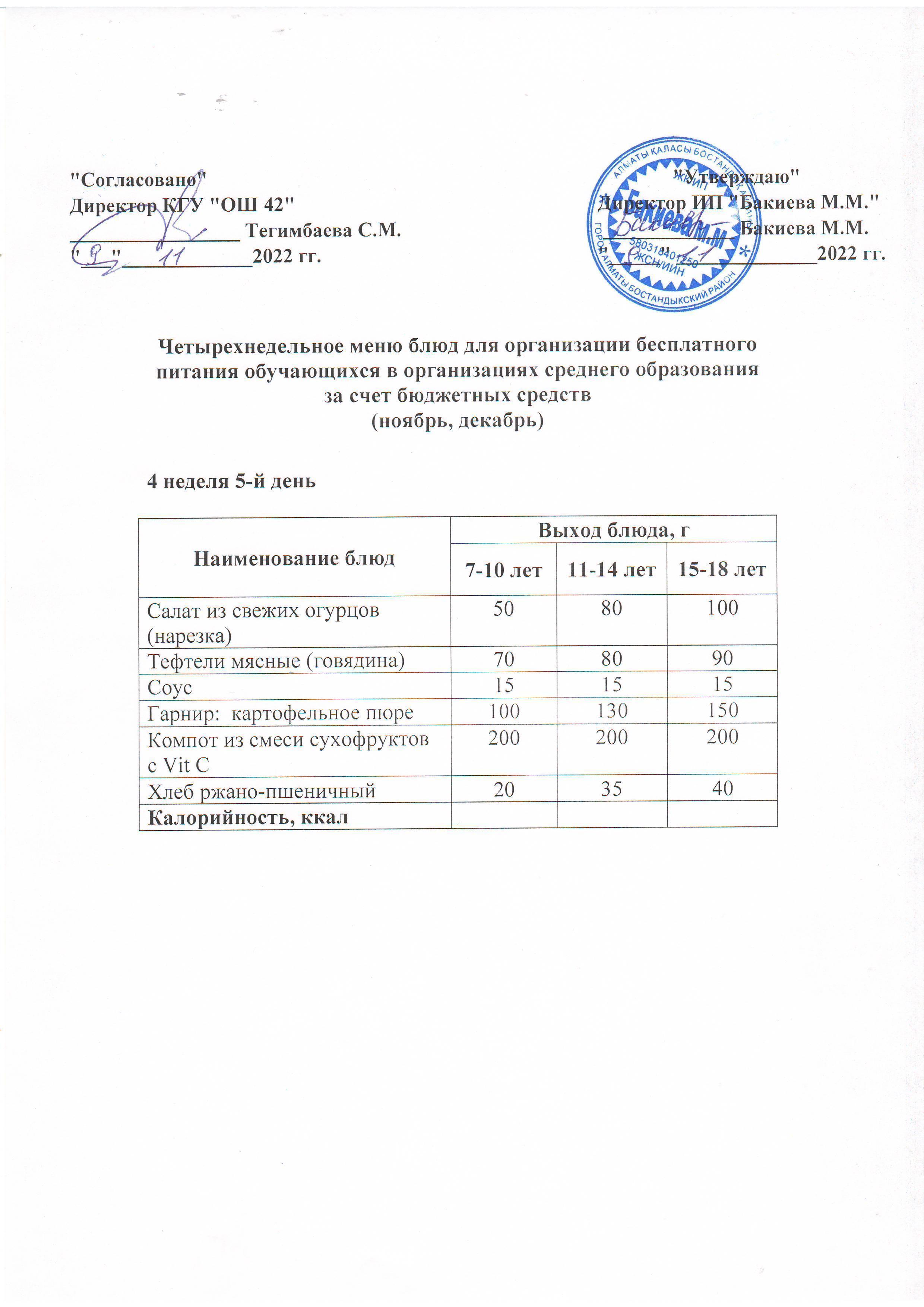 4 апта, 5 күннің ас мәзірі...