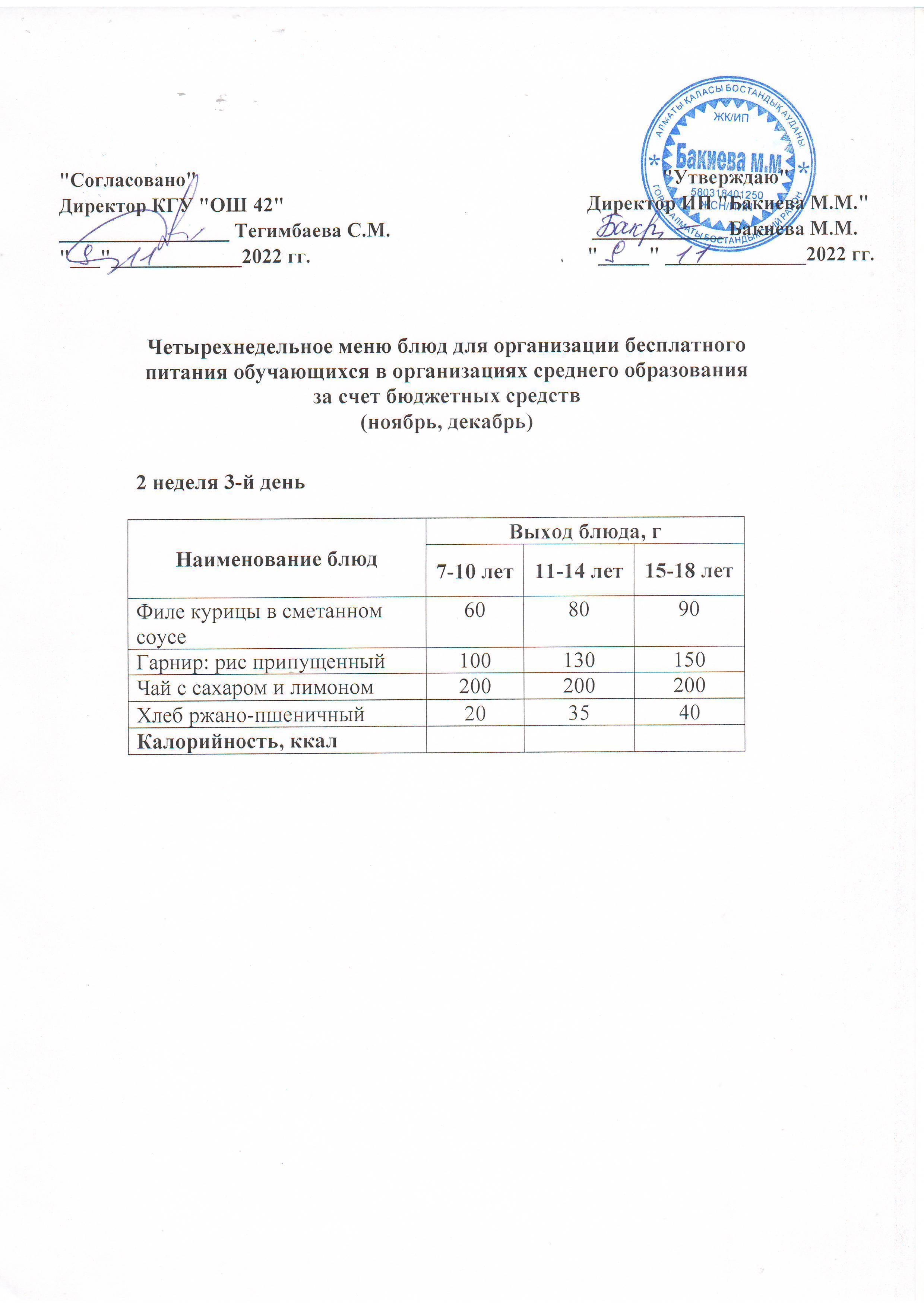 2 апта, 3 күннің ас мәзірі...