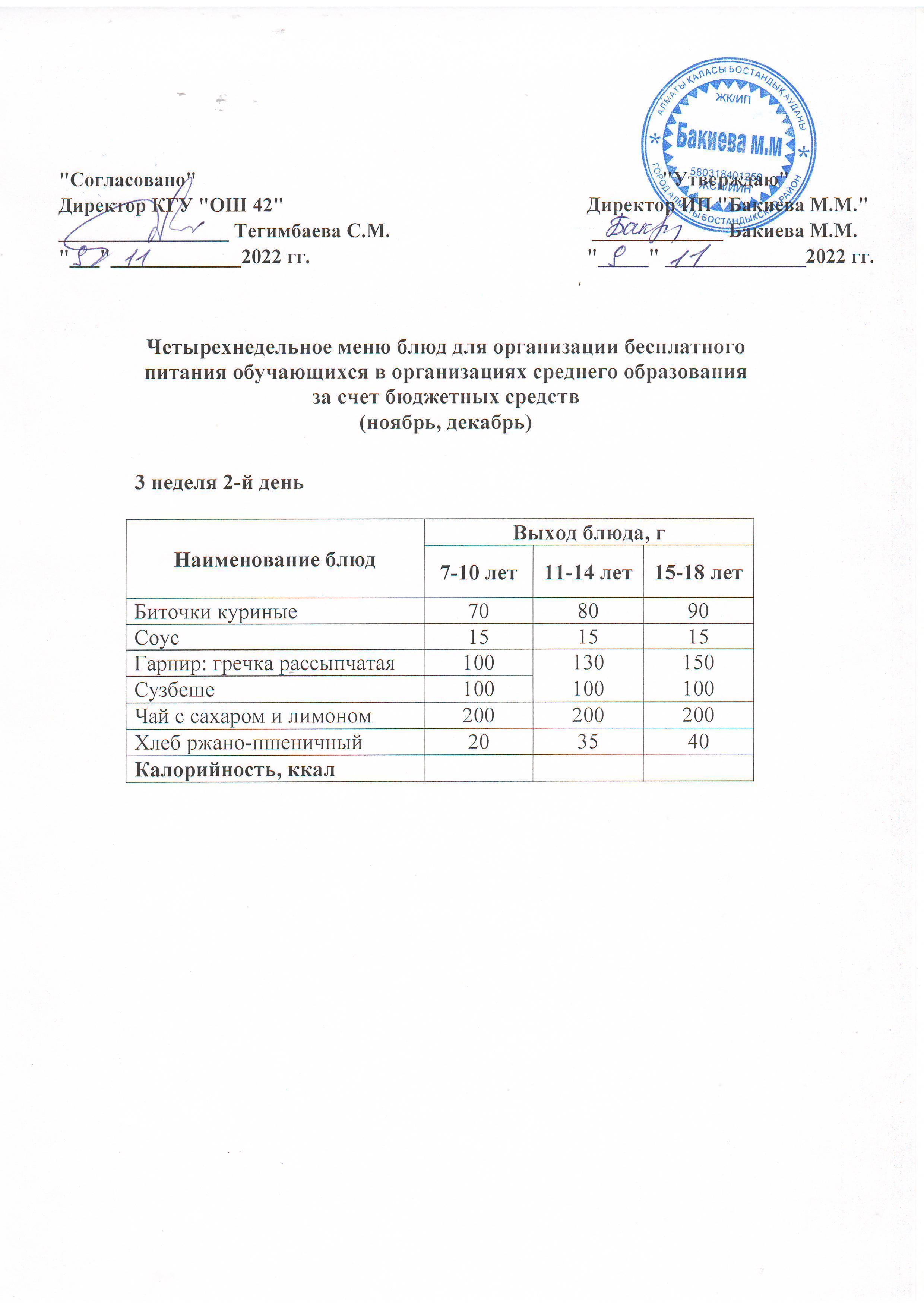 3 апта, 2 күннің ас мәзірі...