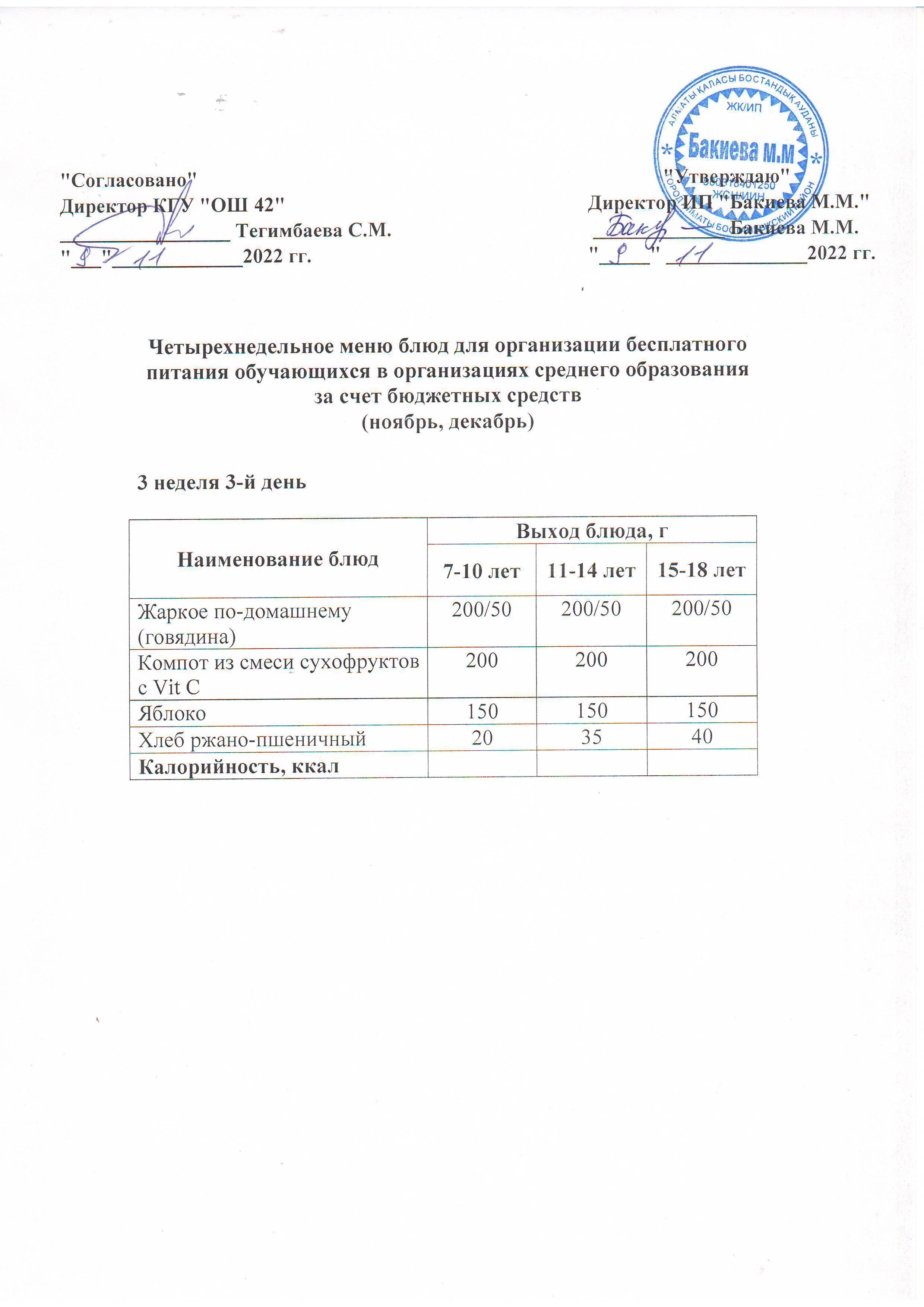 3 апта, 3 күннің ас мәзірі...