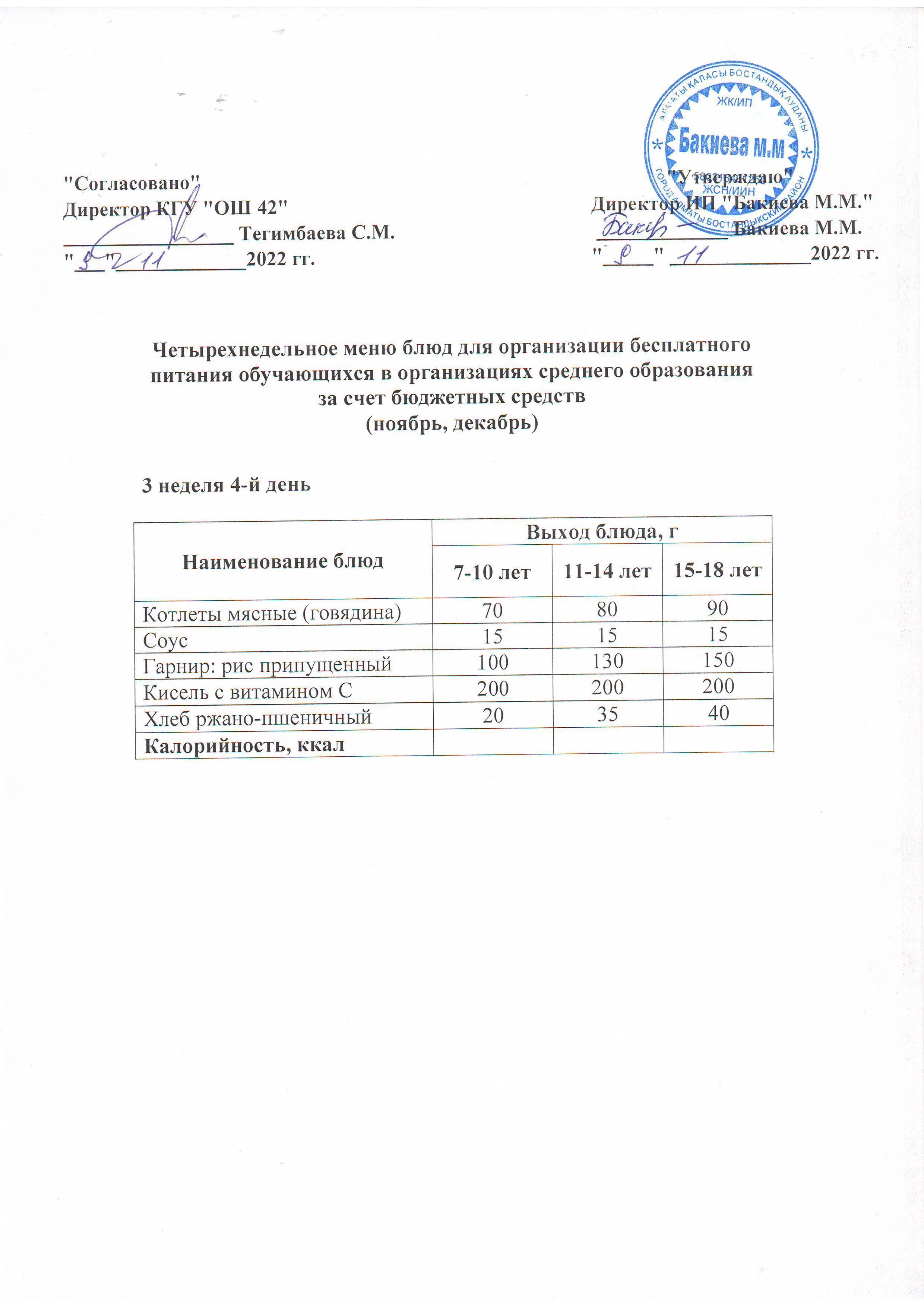 3 апта, 4 күннің ас мәзірі...