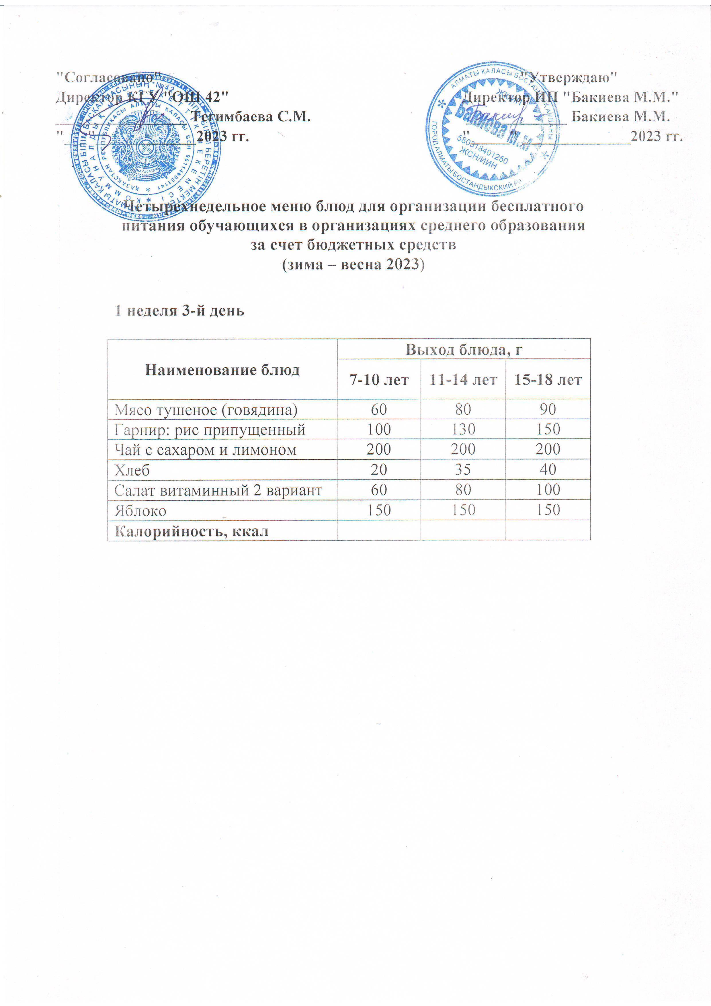 1 апта, 3 күннің ас мәзірі...