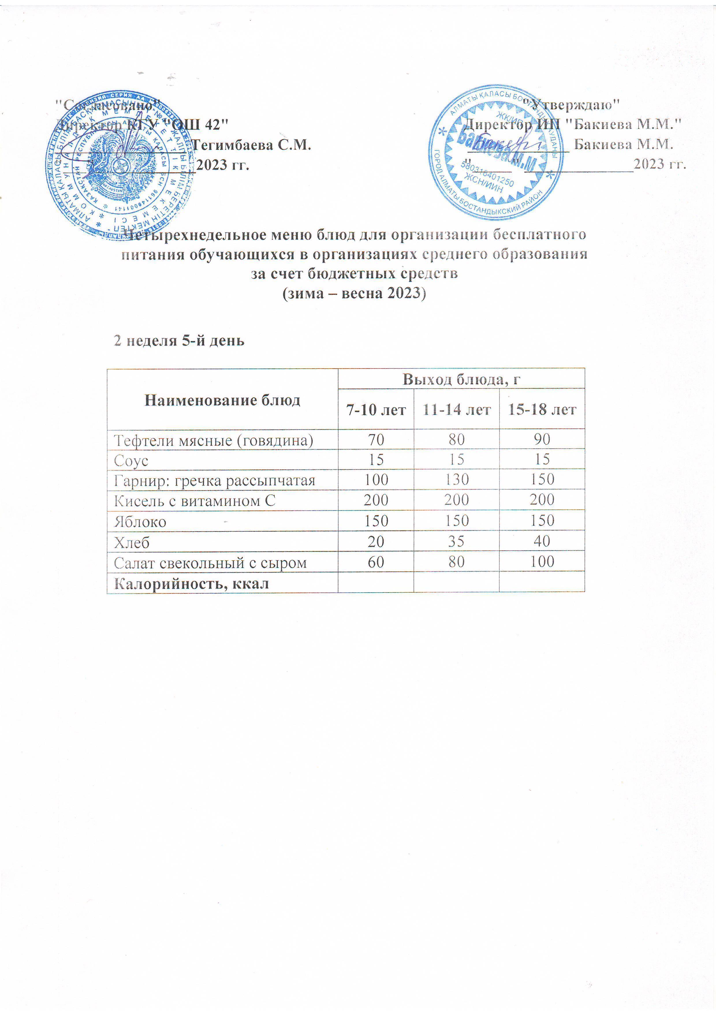 2 апта, 5 күннің ас мәзірі...