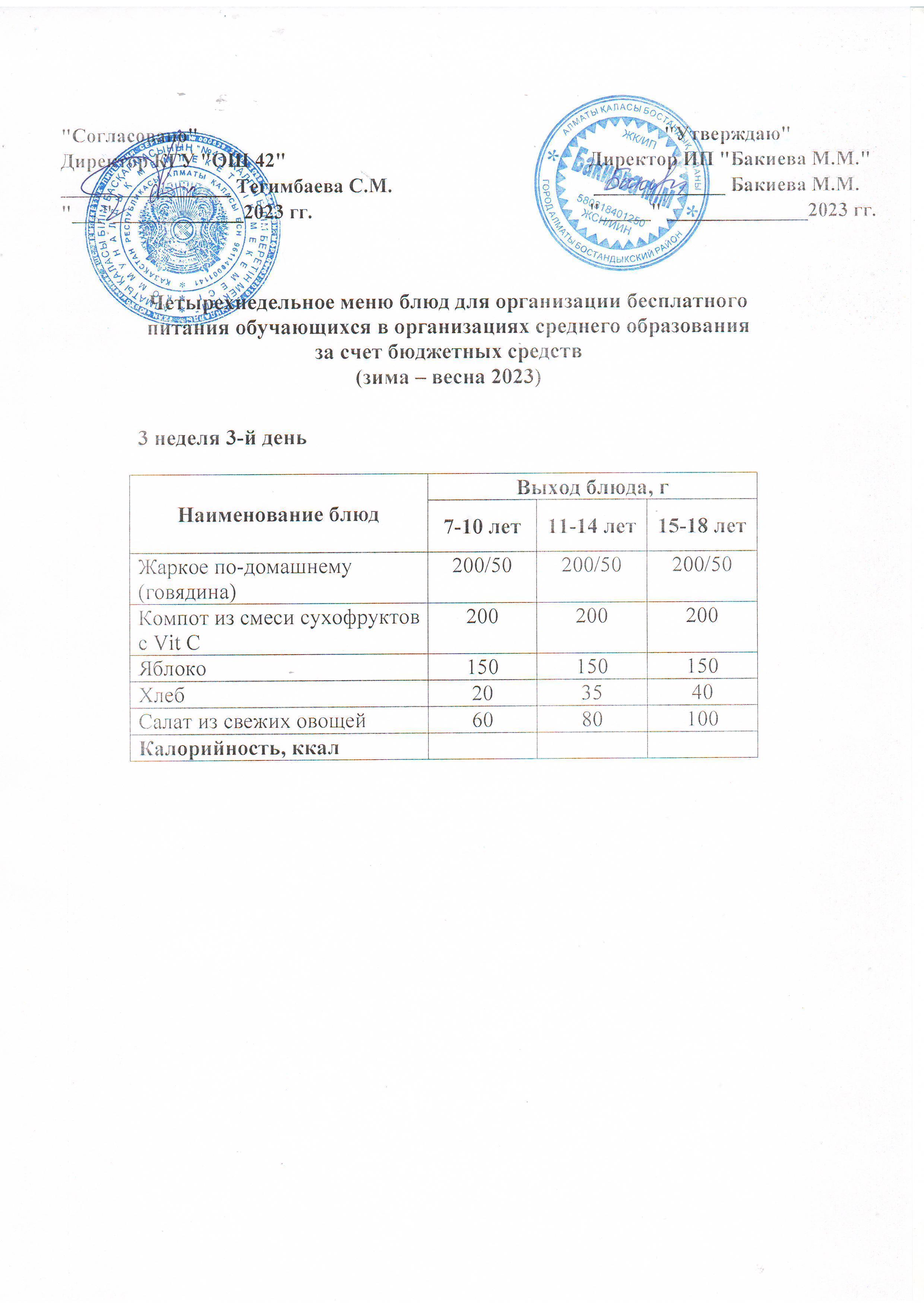 3 апта, 3 күннің ас мәзірі...