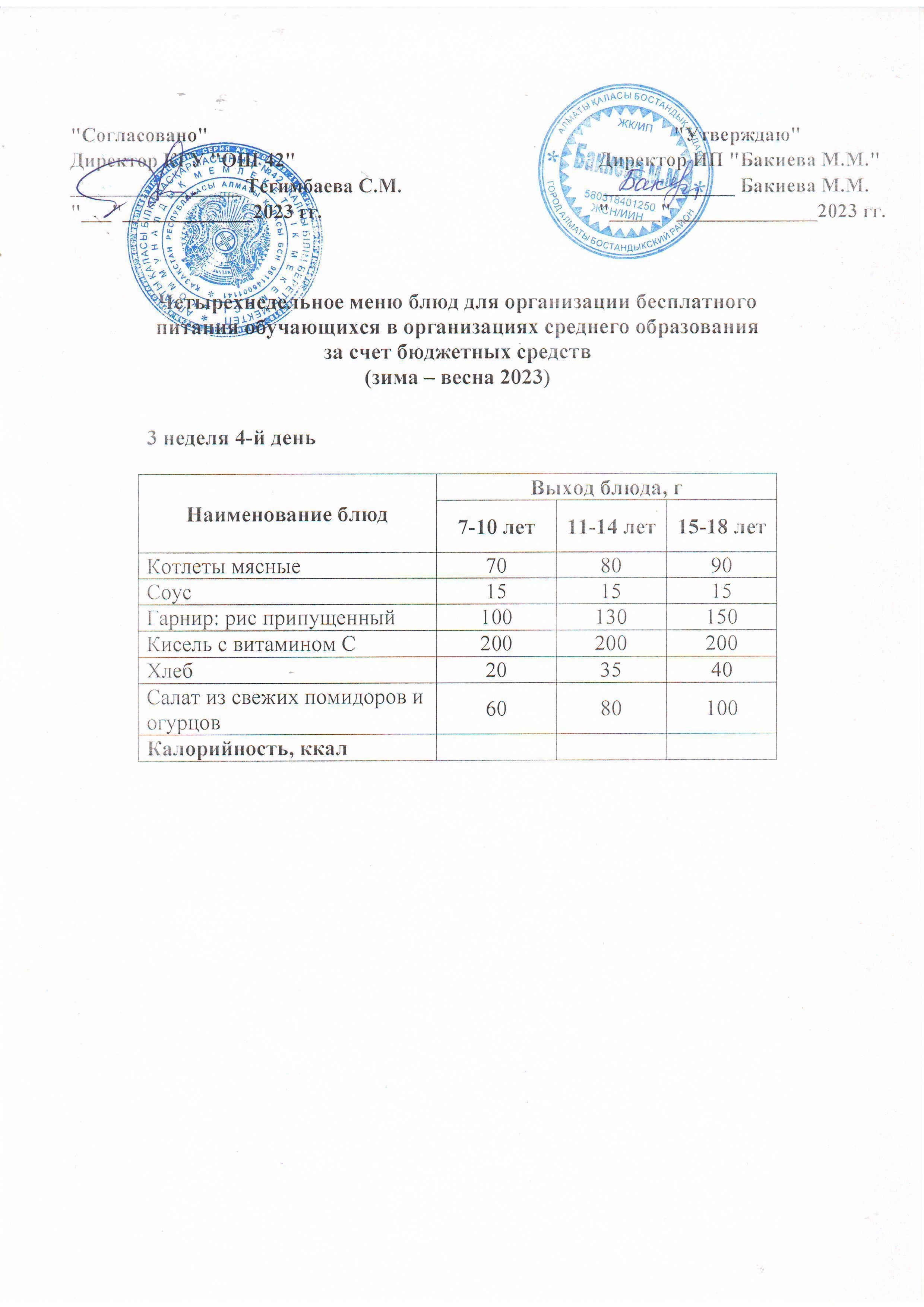 3 апта, 4 күннің ас мәзірі...