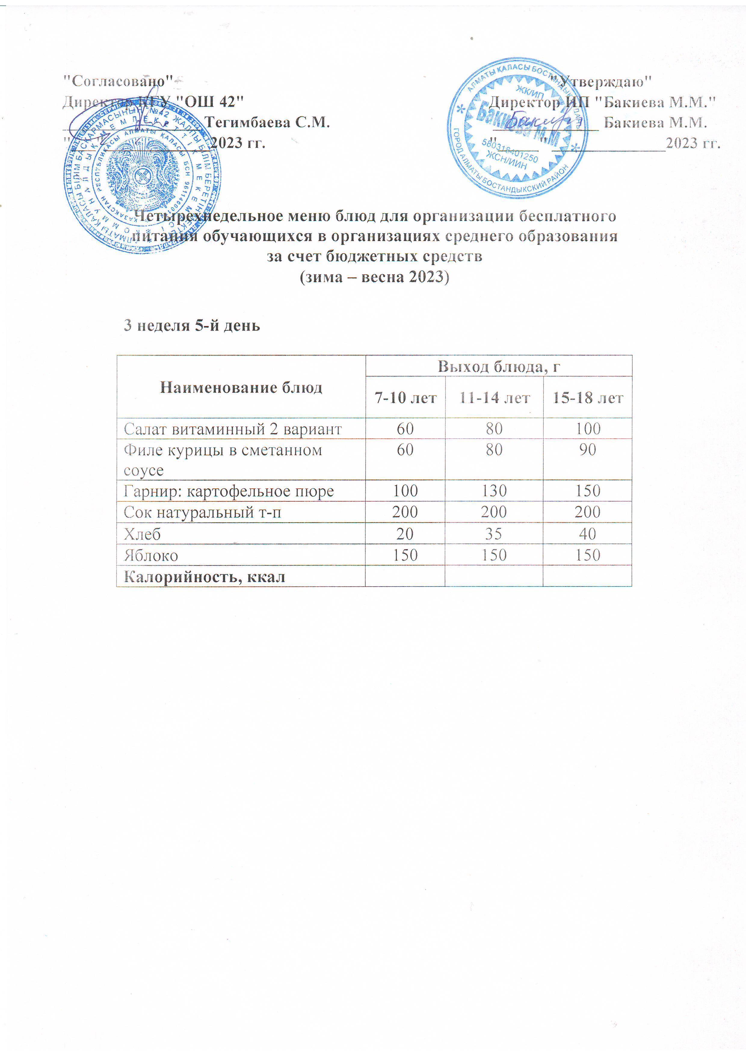 3 апта, 5 күннің ас мәзірі...