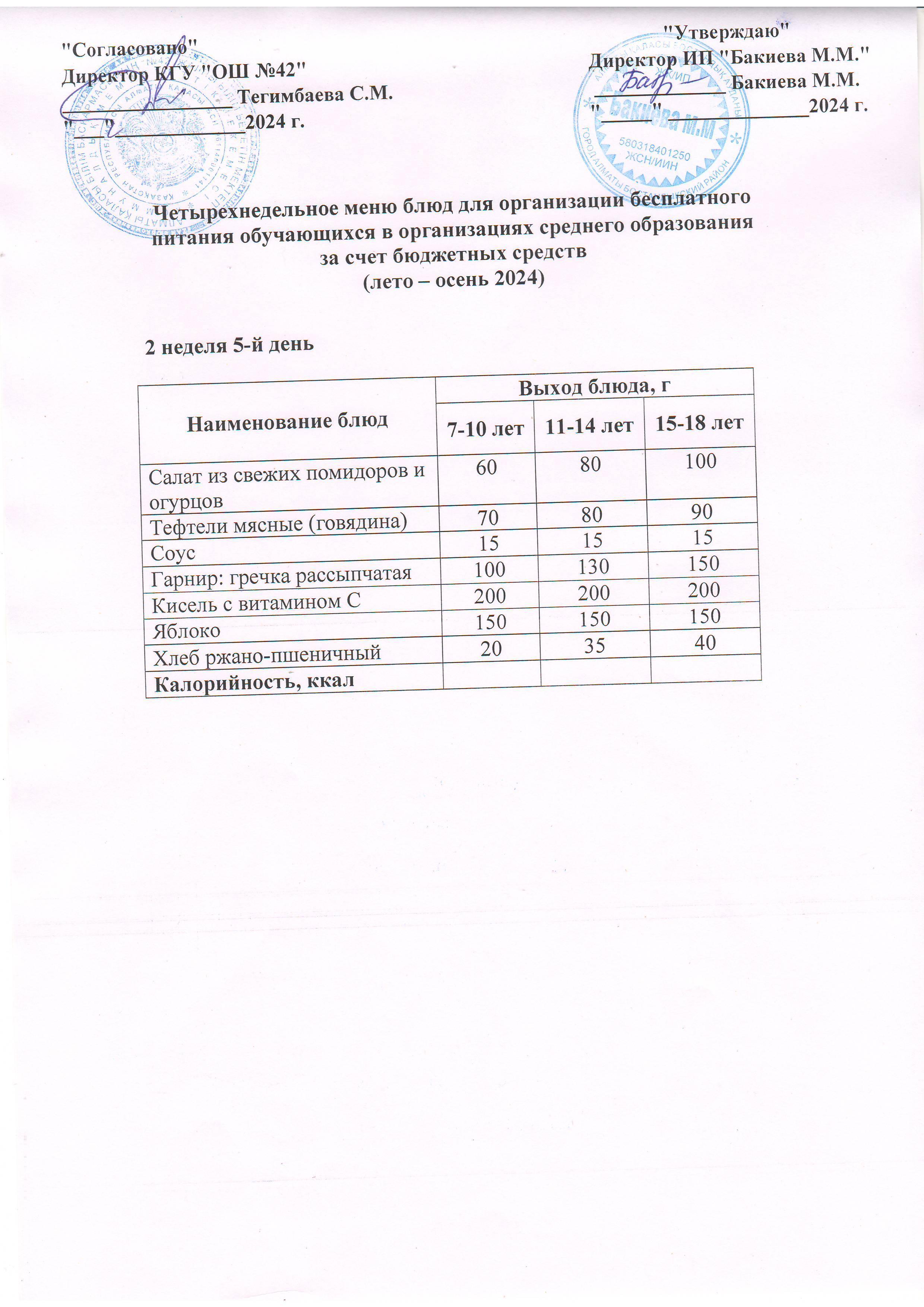 2 апта, 5 күннің ас мәзірі...