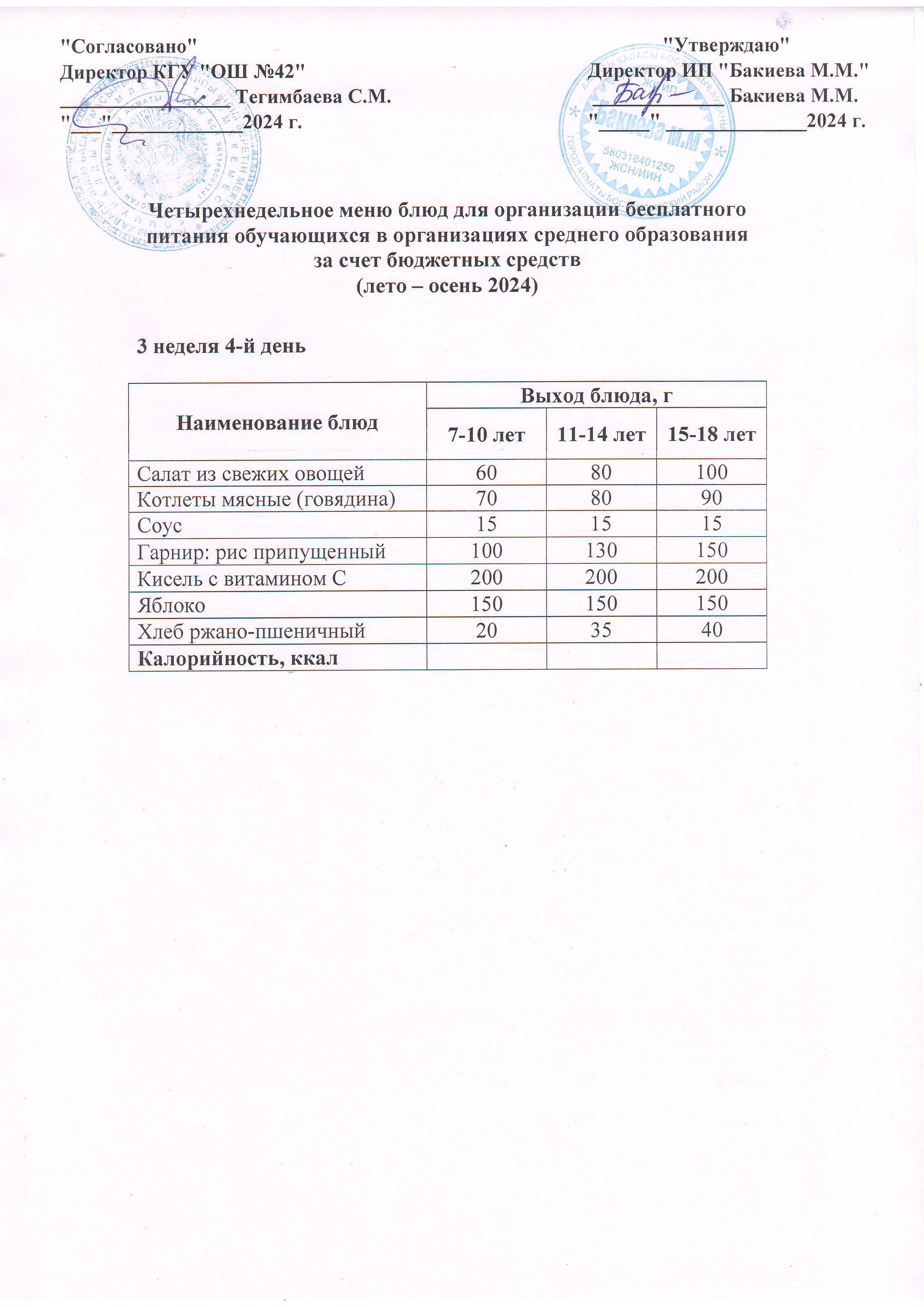 3 апта, 4 күннің ас мәзірі...