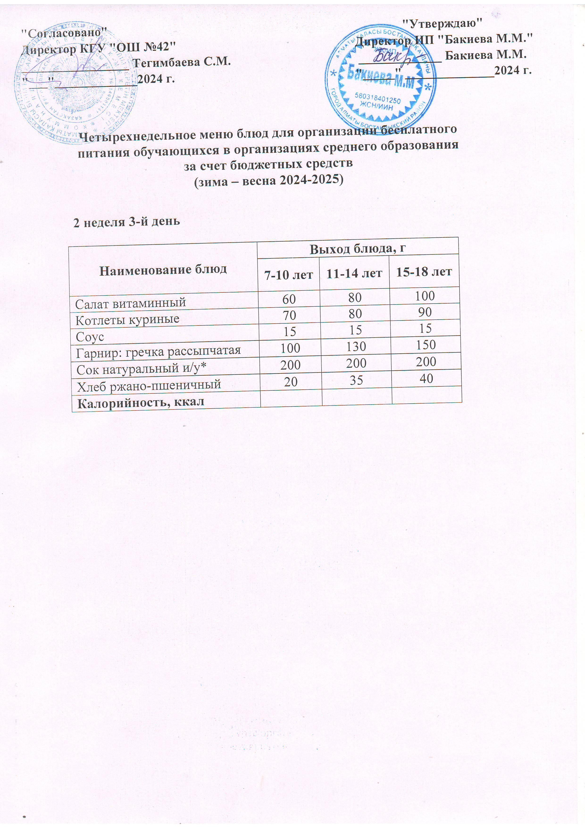 2 апта, 3 күннің ас мәзірі...