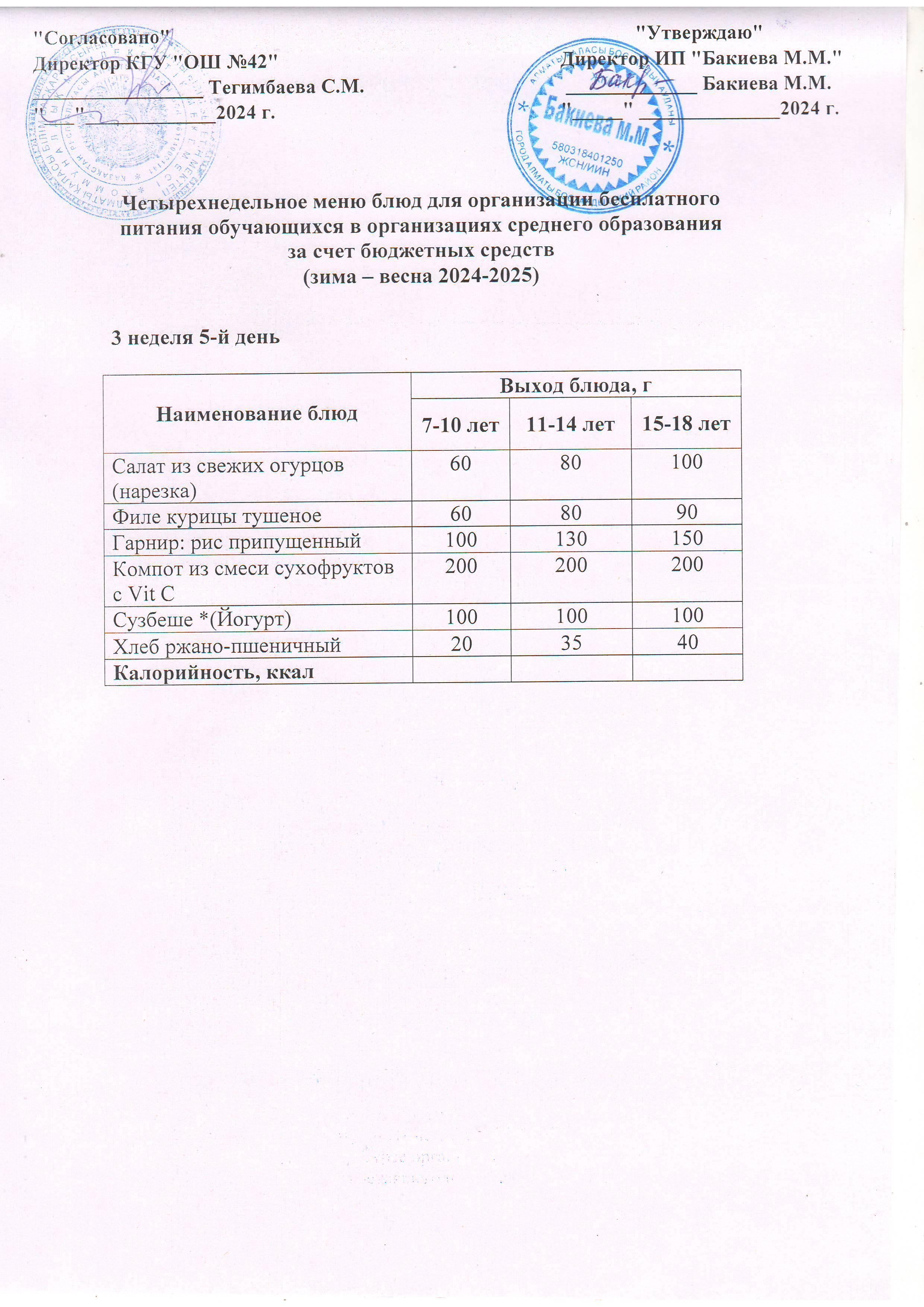 3 апта, 5 күннің ас мәзірі...