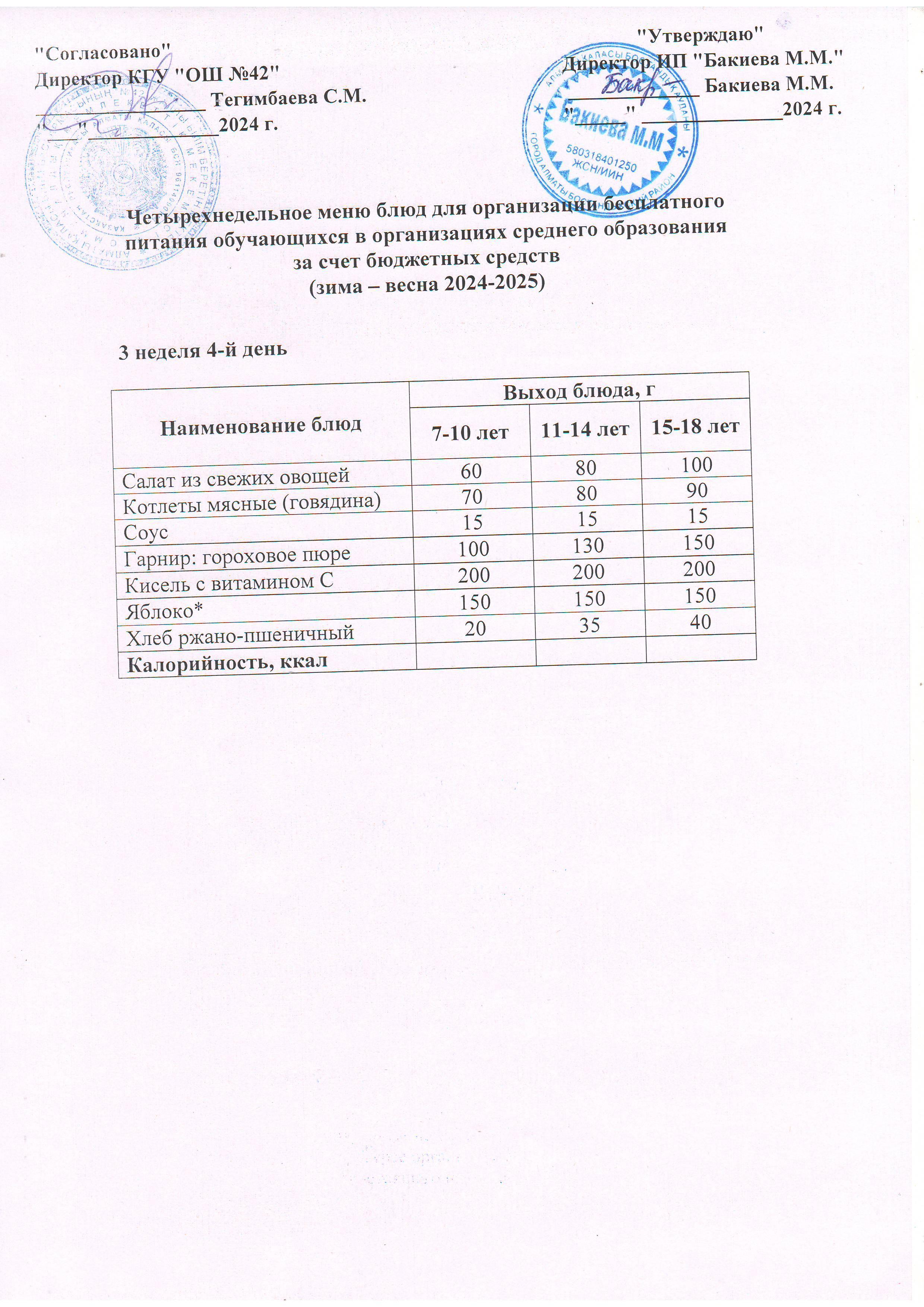 3 апта, 4 күннің ас мәзірі...