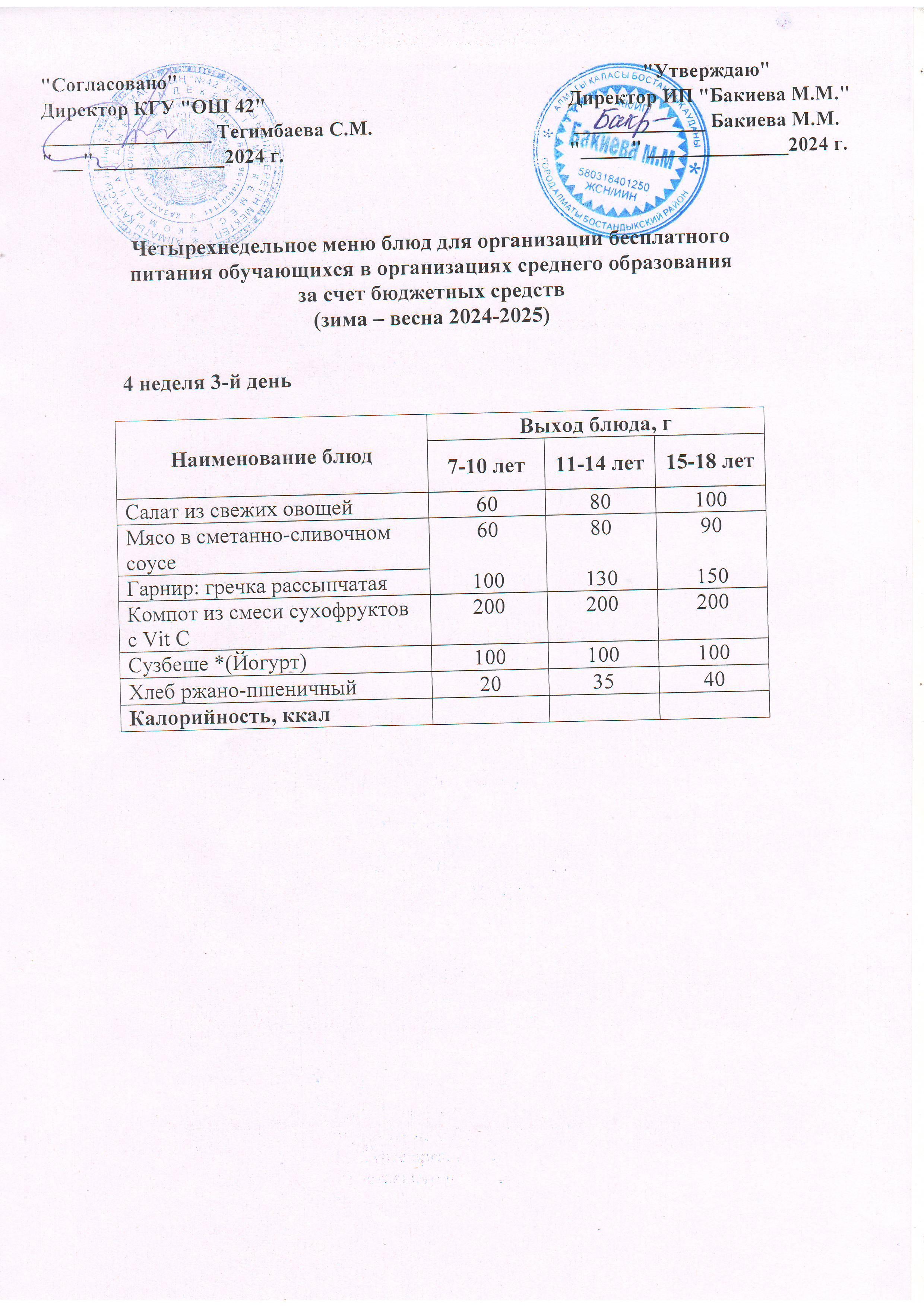 4 апта, 3 күннің ас мәзірі...