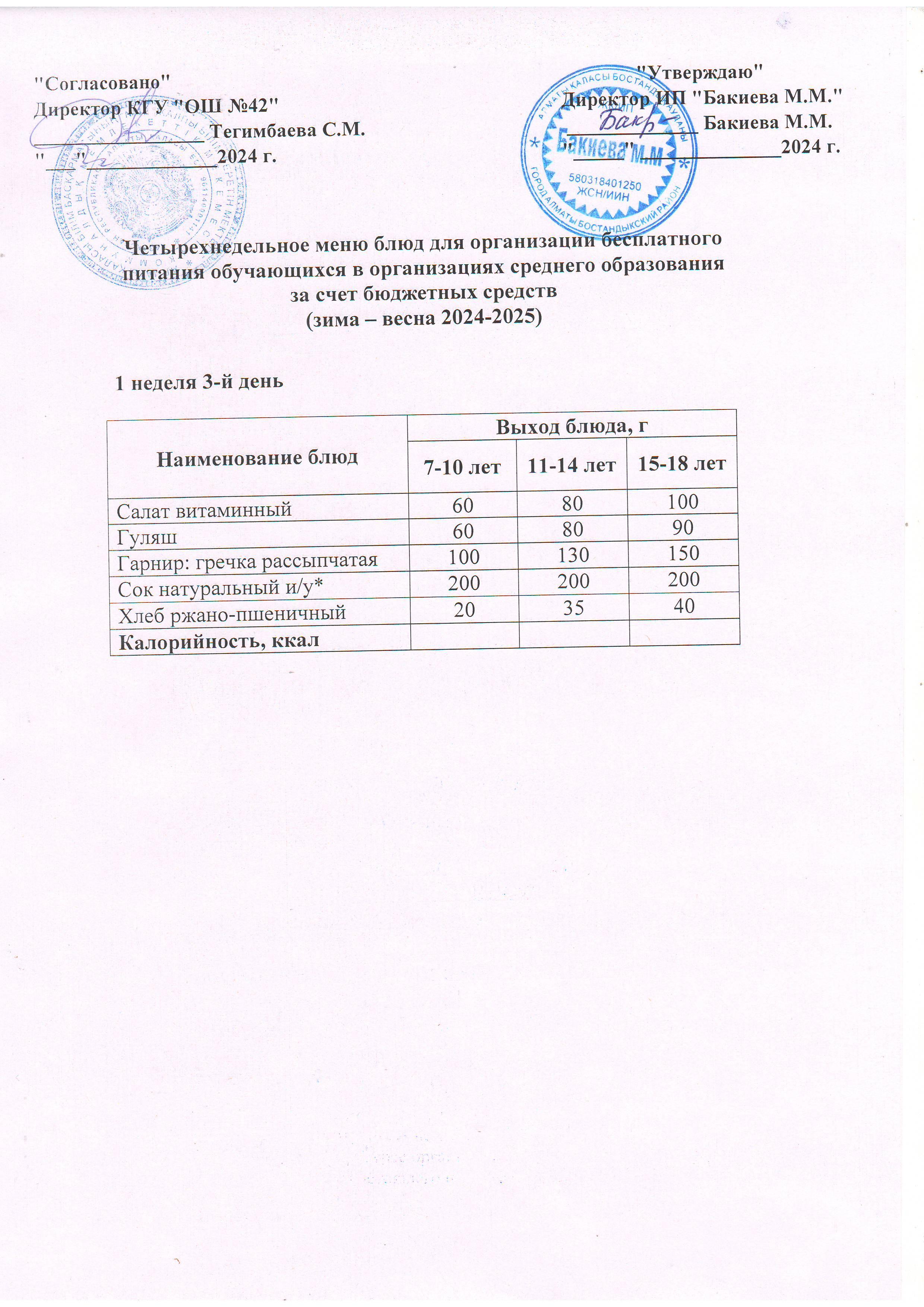 1 апта, 3 күннің ас мәзірі...