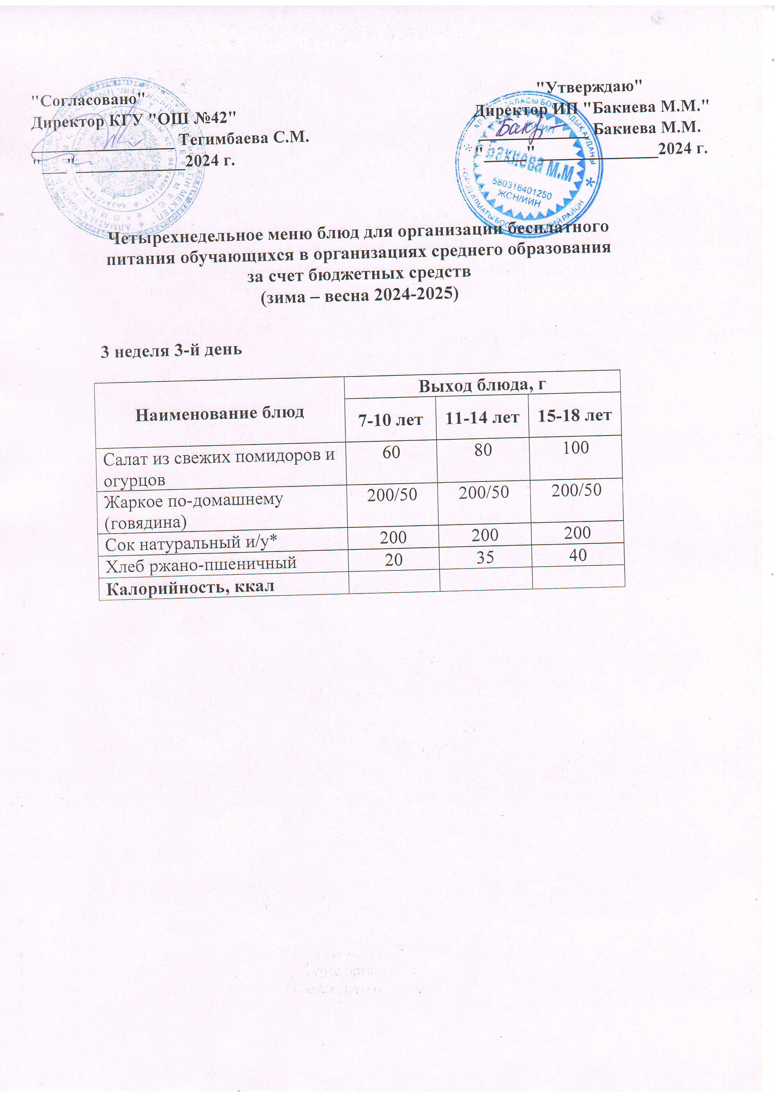 3 апта, 3 күннің ас мәзірі...