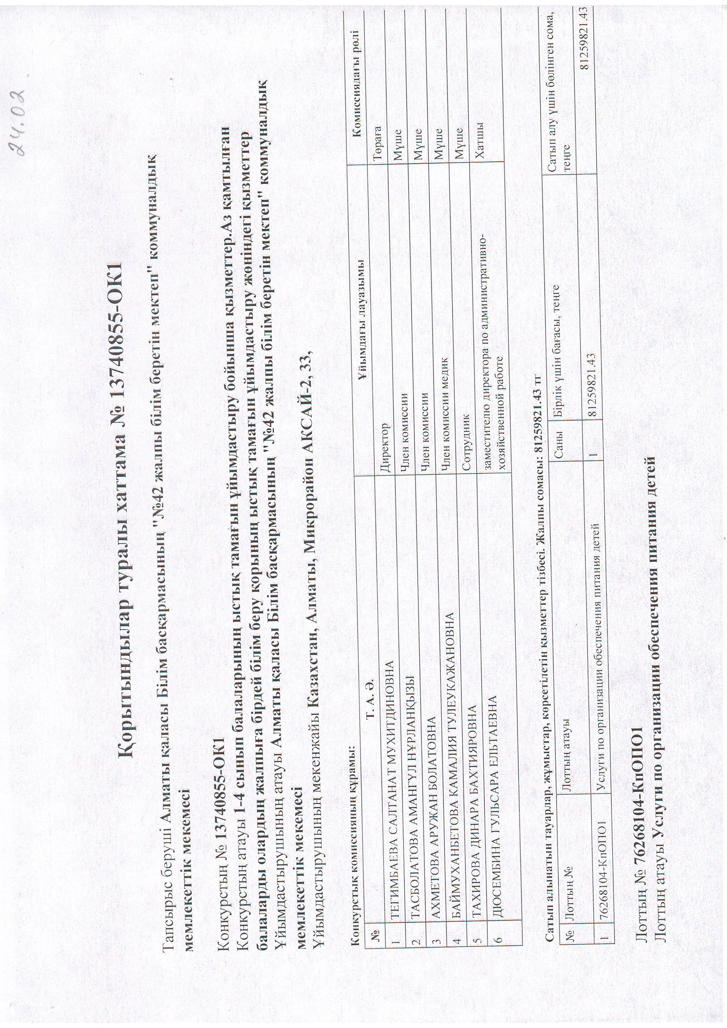 Қорытындылар туралы хаттама №13740855-ОК1