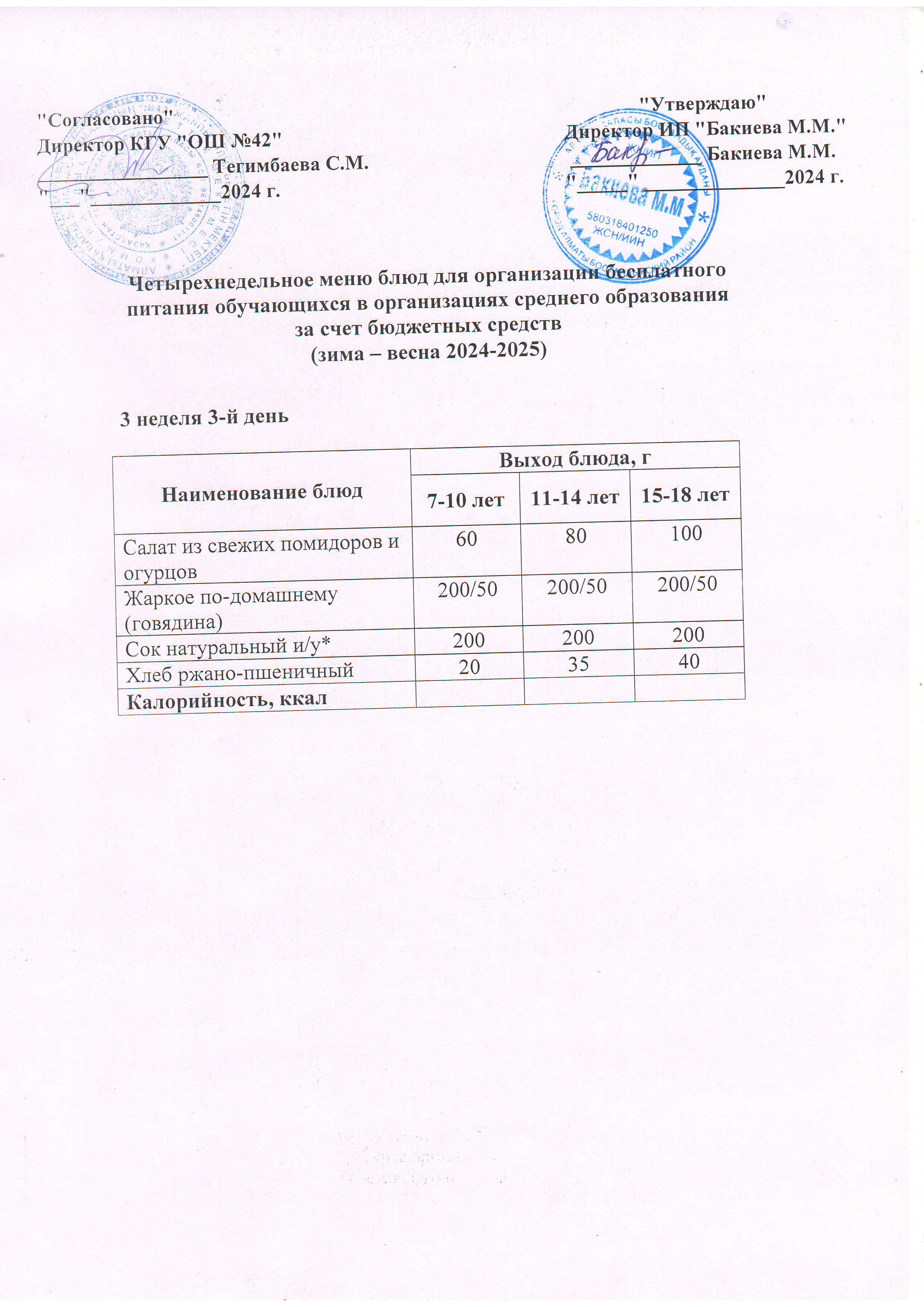 3 апта, 3 күннің ас мәзірі...