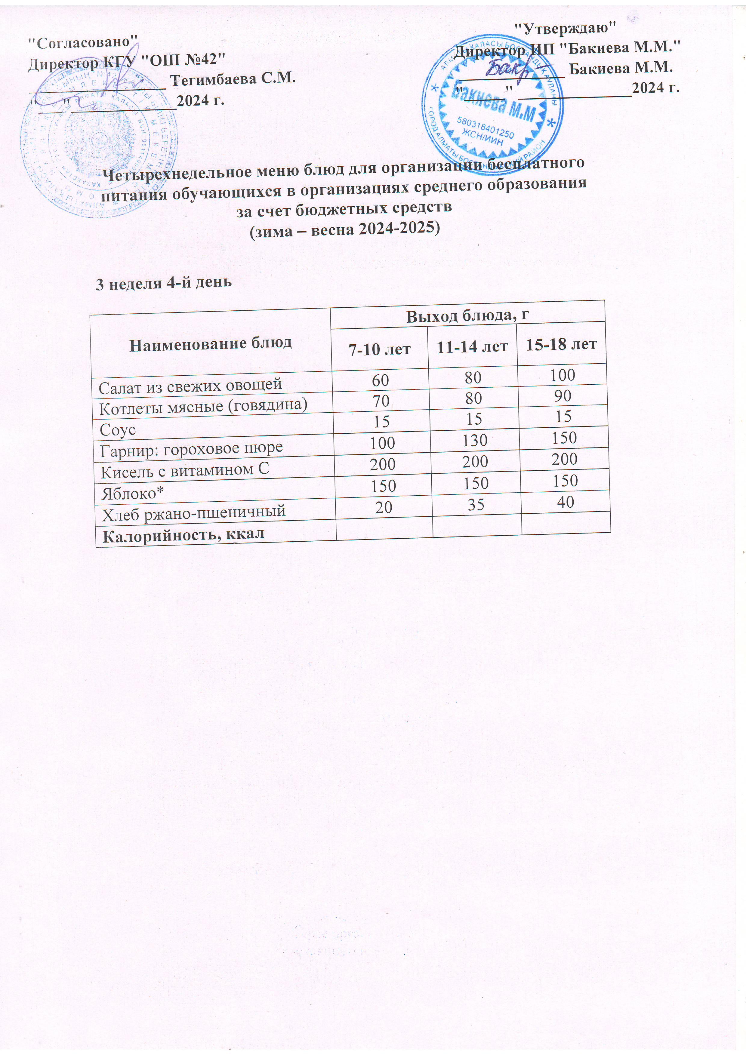 3 апта, 4 күннің ас мәзірі...