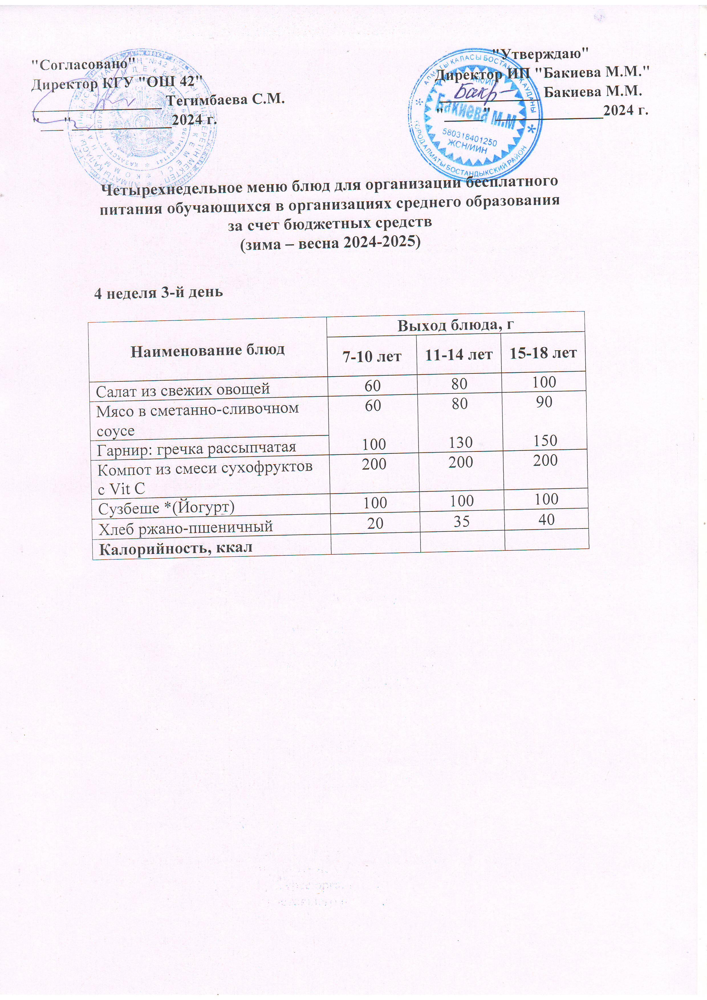 4 апта, 3 күннің ас мәзірі...