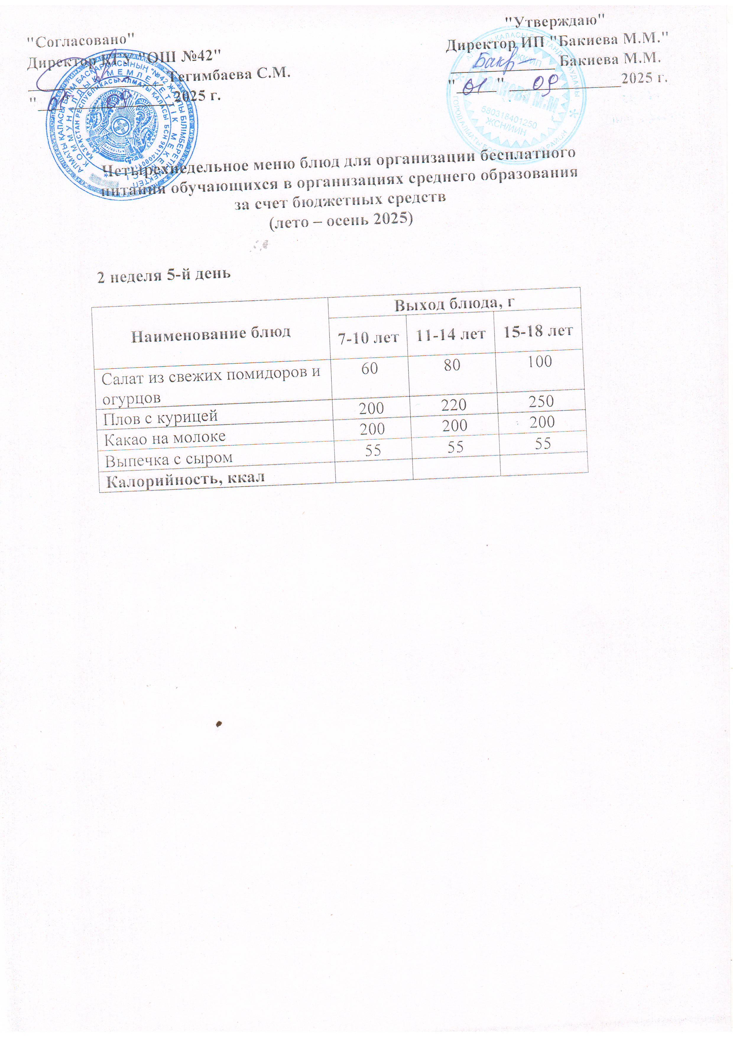 2 апта, 5 күннің ас мәзірі...