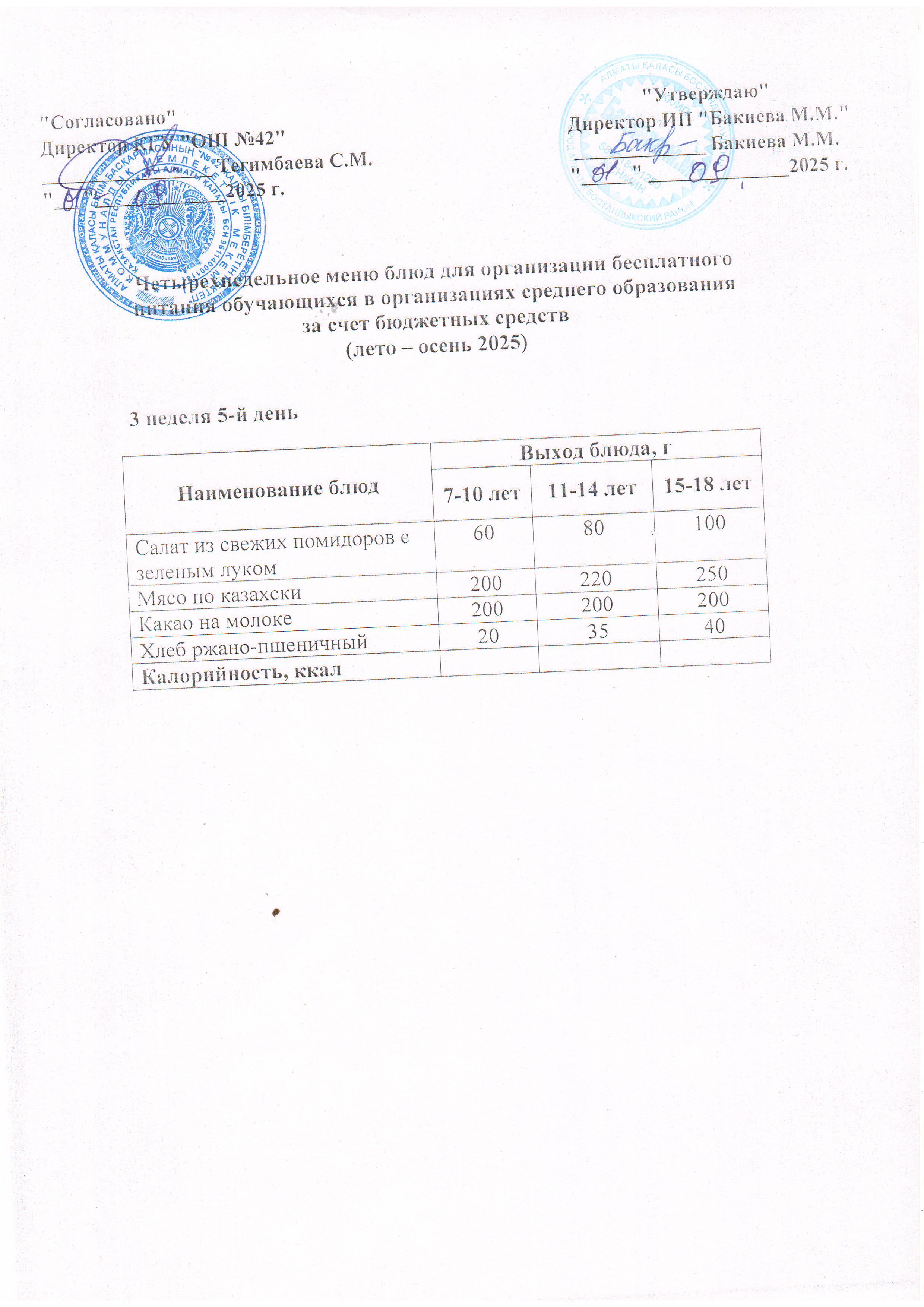 3 апта, 5  күннің ас мәзірі...