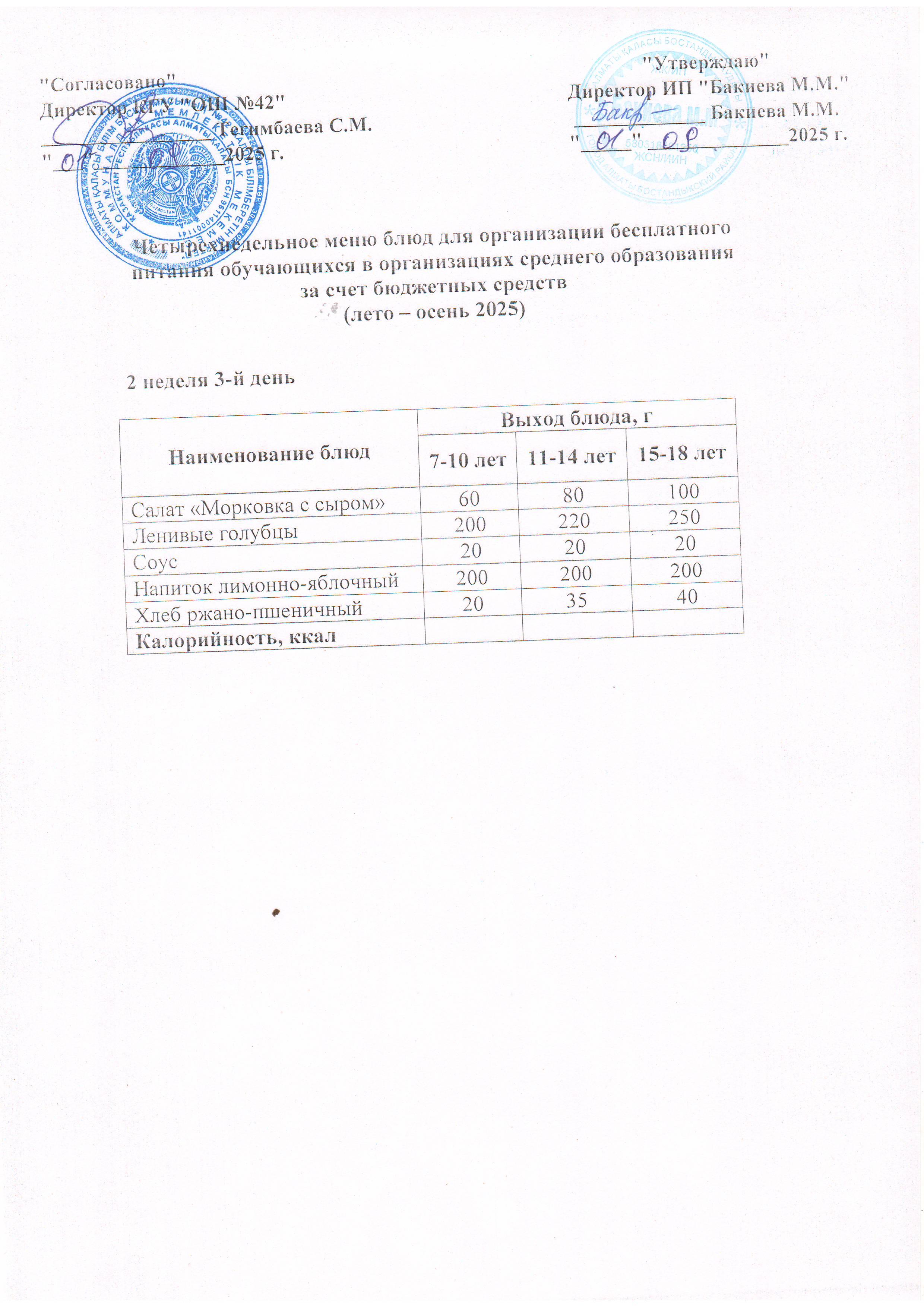 2 апта, 3 күннің ас мәзірі...