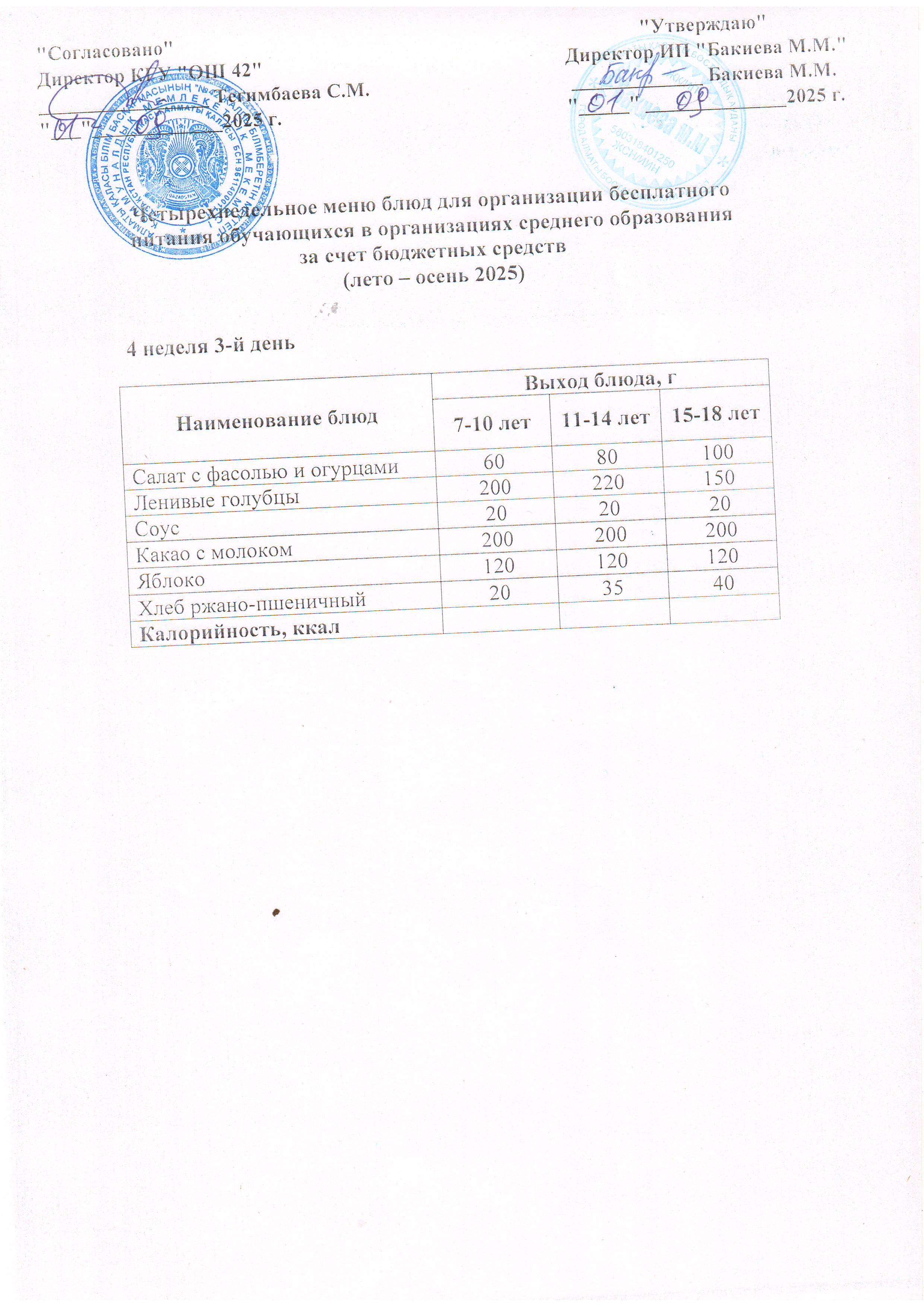 4 апта, 3 күннің ас мәзірі...