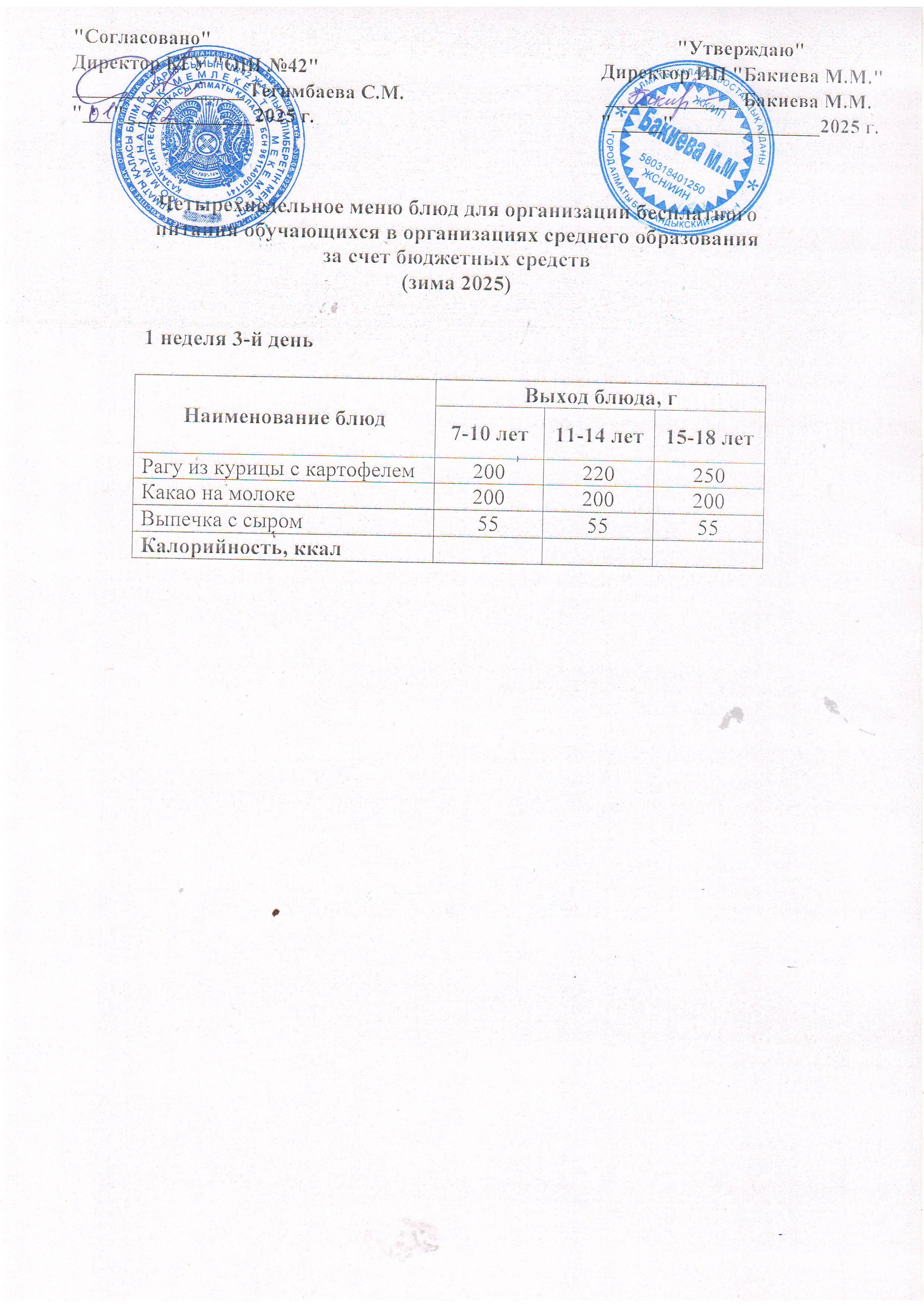 1 апта, 3 күннің ас мәзірі...