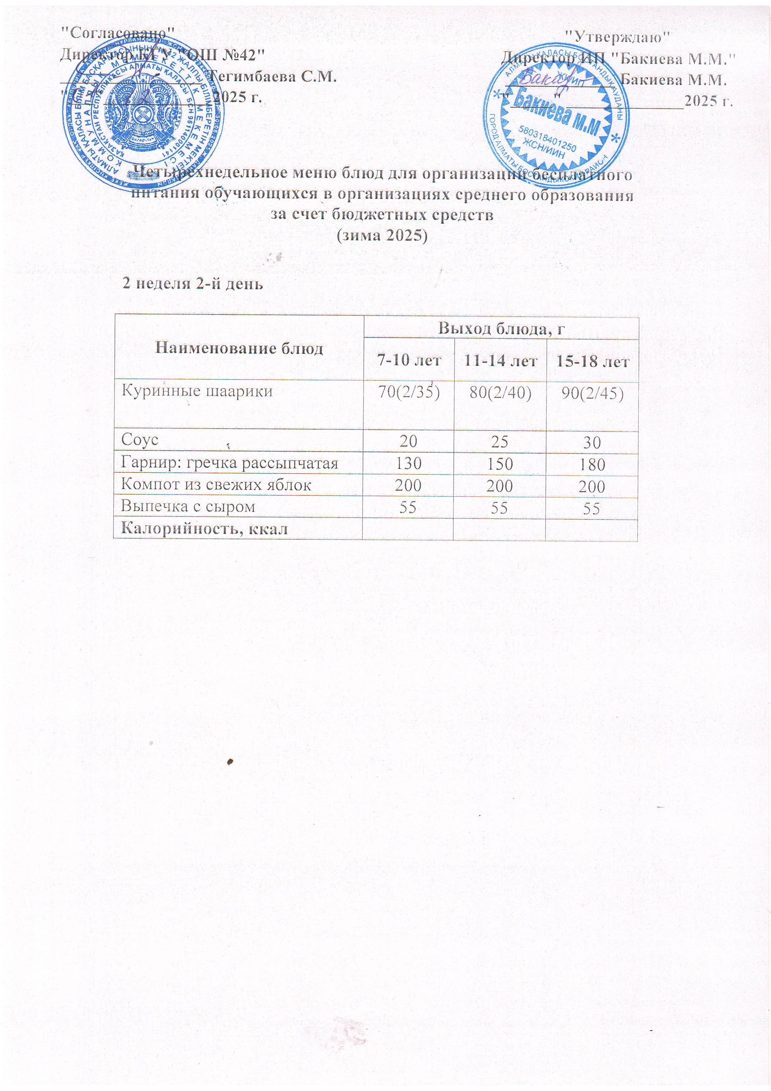 2 апта, 2 күннің ас мәзірі...