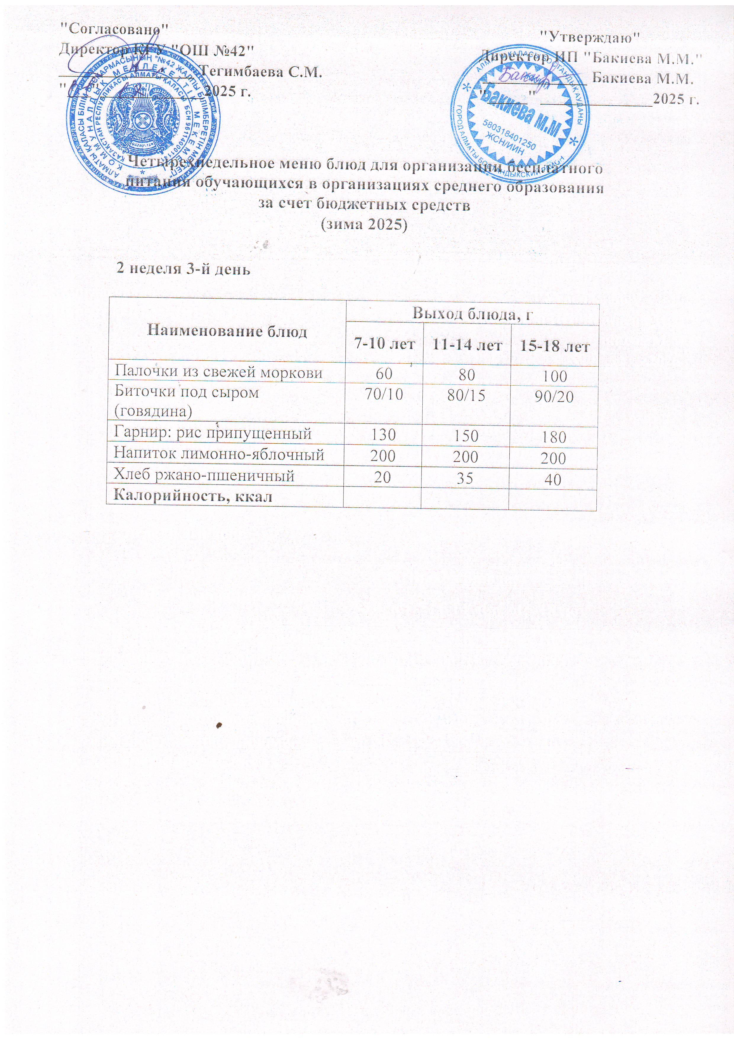 2 апта, 3 күннің ас мәзірі...