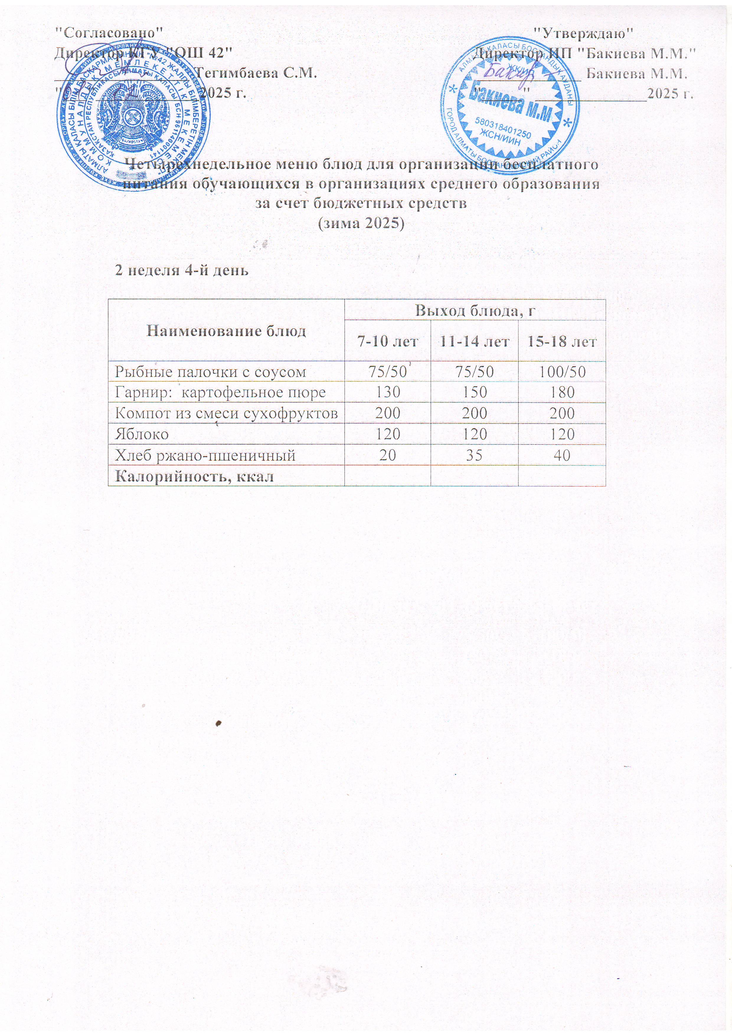 2 апта, 4 күннің ас мәзірі...