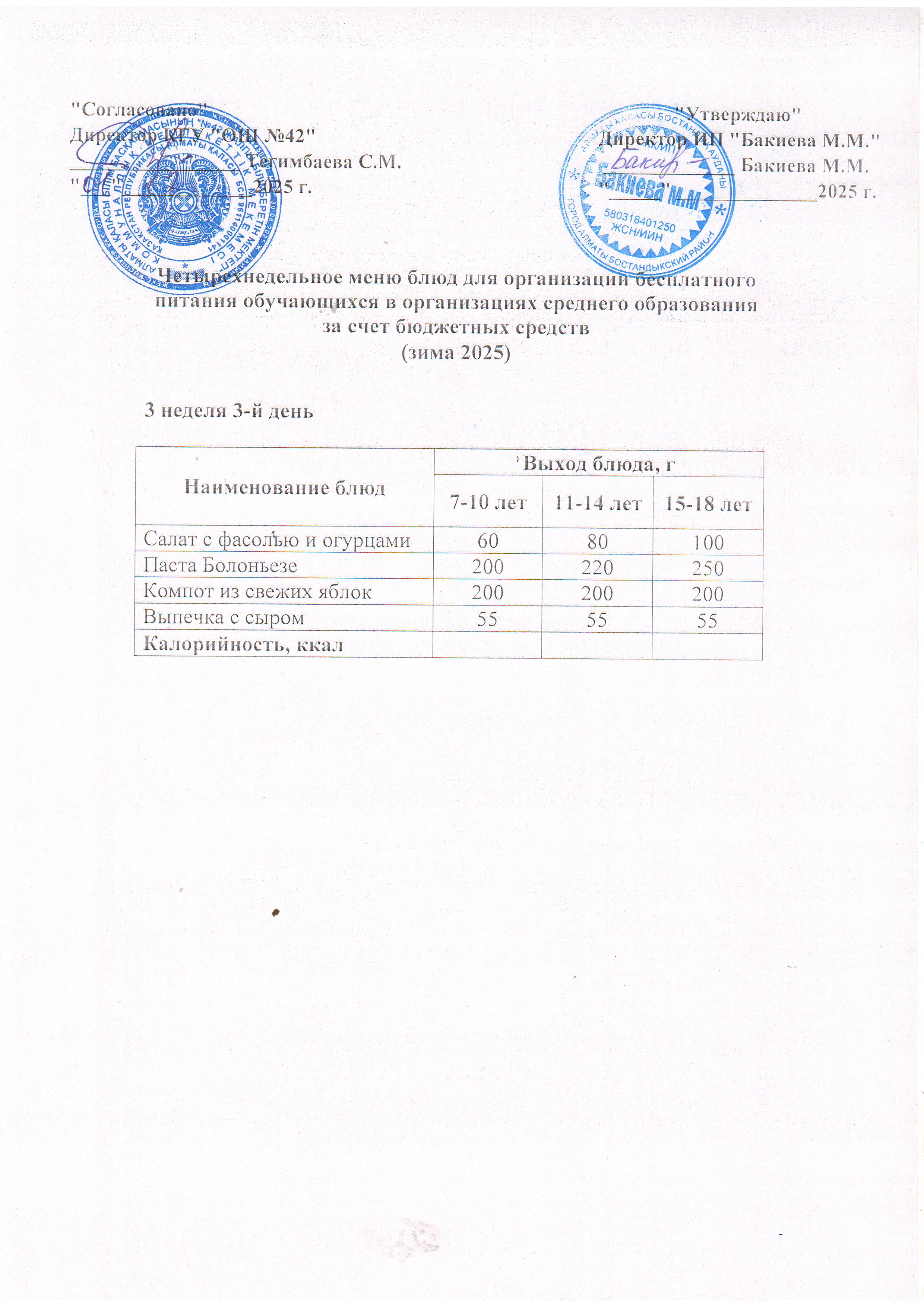 3 апта, 3 күннің ас мәзірі...