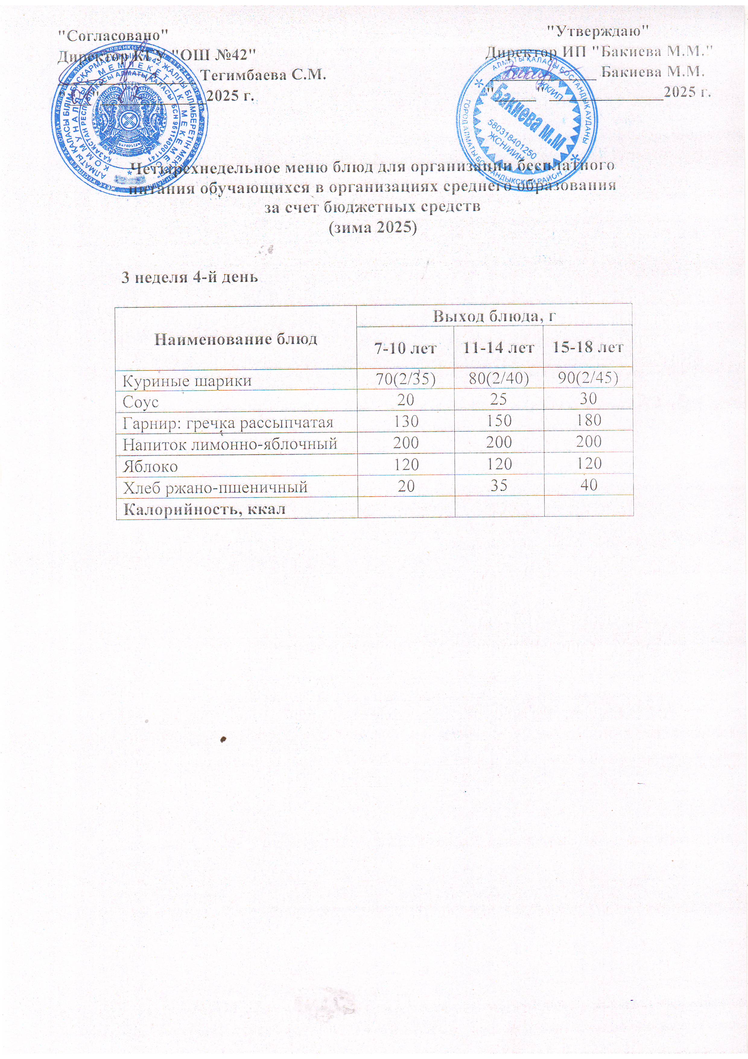 3 апта, 4 күннің ас мәзірі...