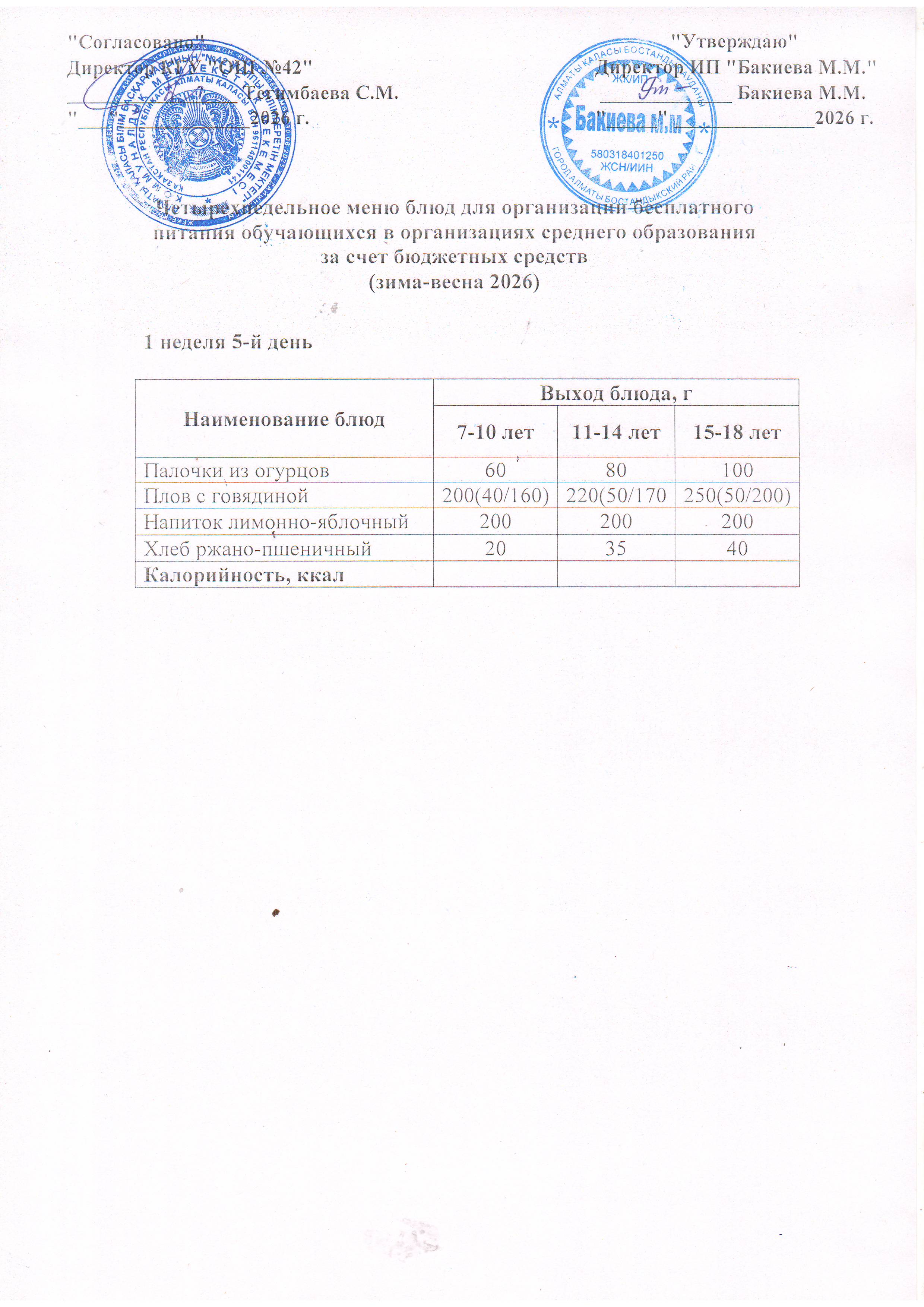 1 апта, 5 күннің ас мәзірі...