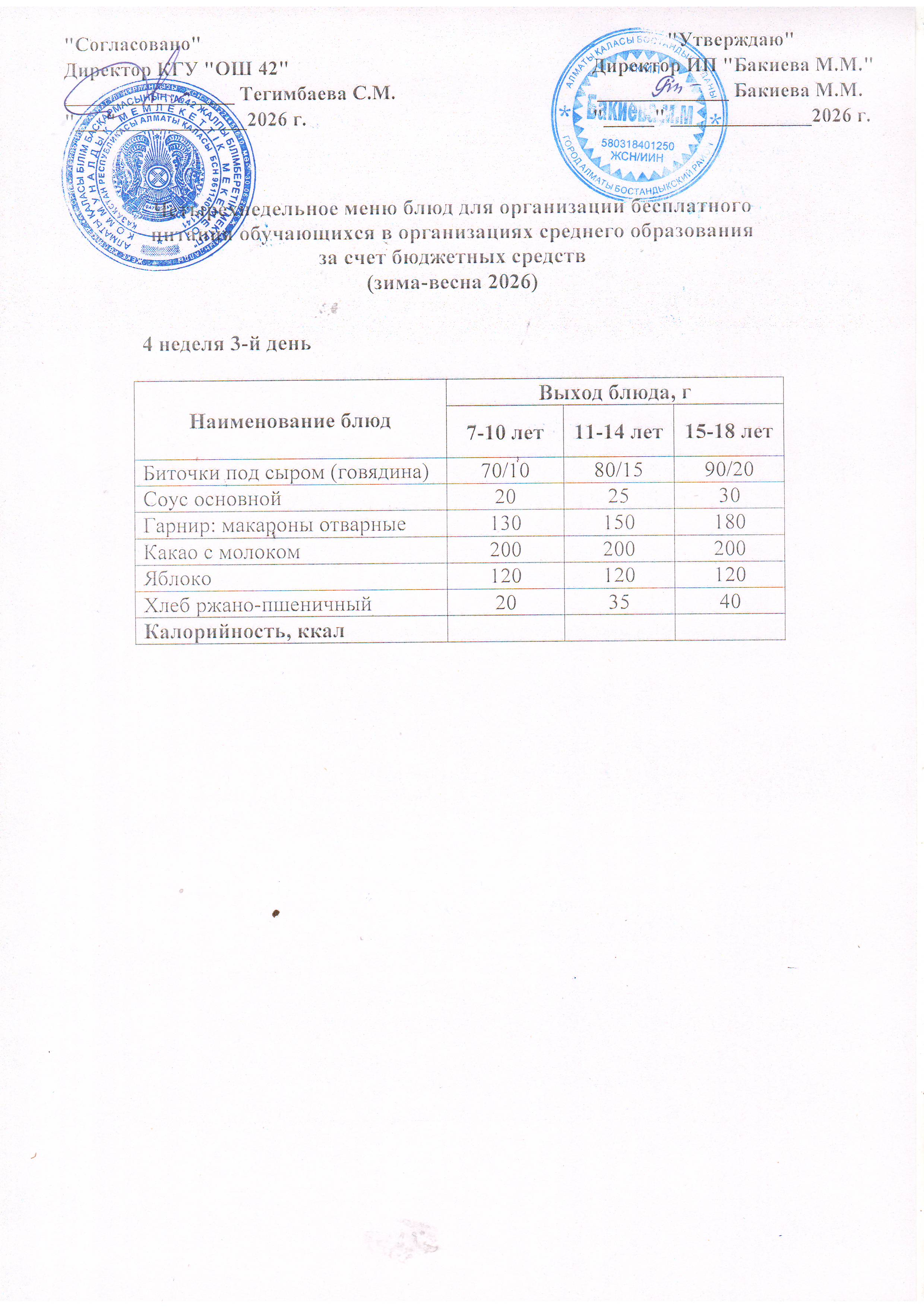 4 апта, 3 күннің ас мәзірі...