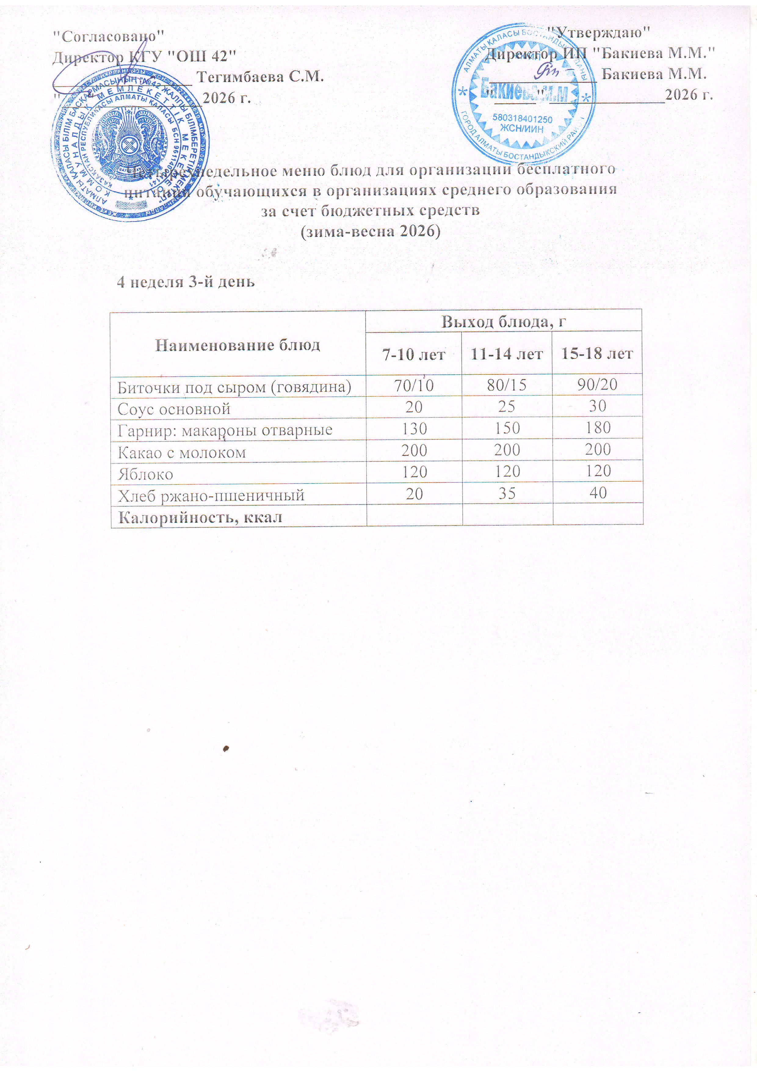 4 апта, 3 күннің ас мәзірі...