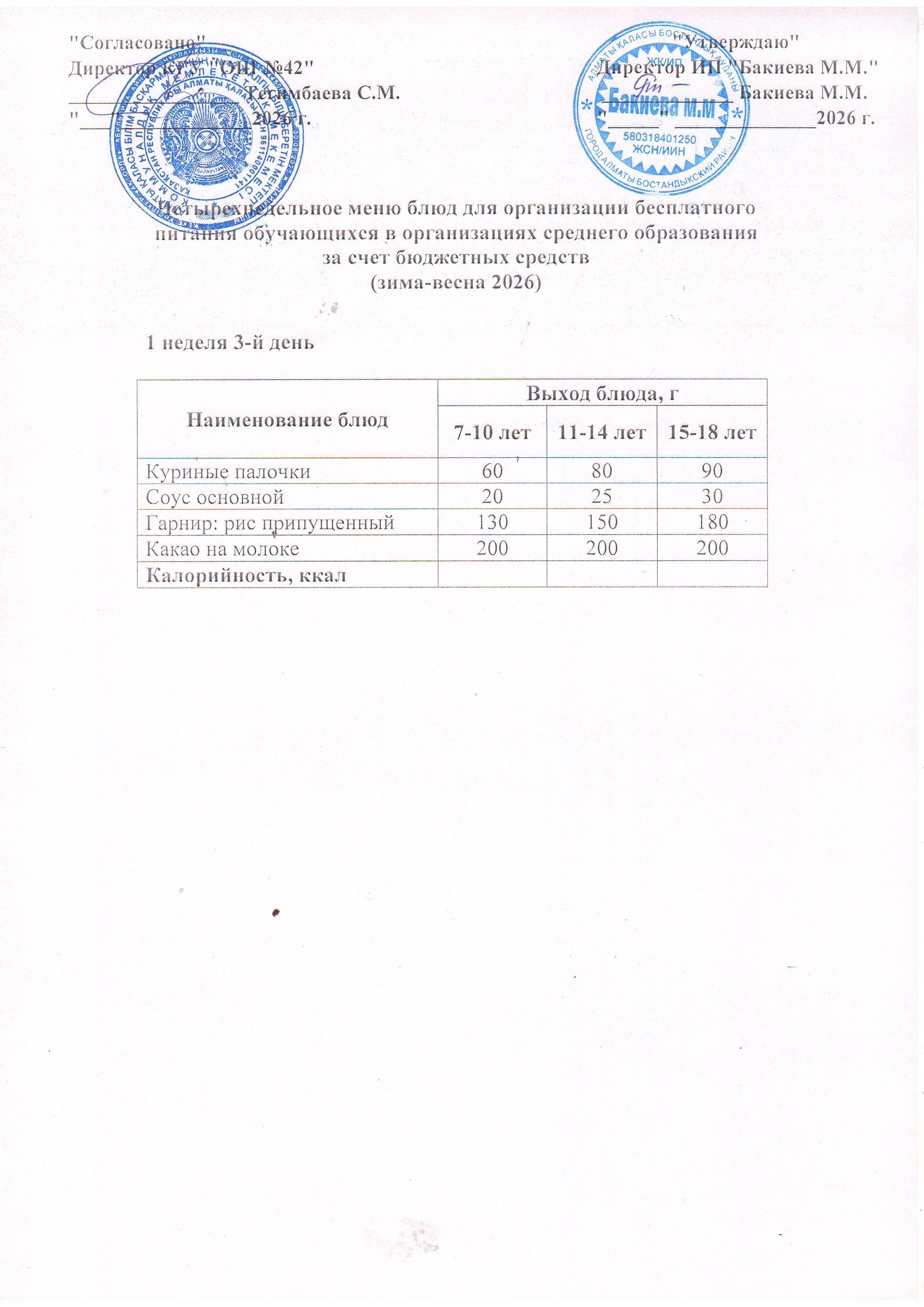 1 апта, 3 күннің ас мәзірі...