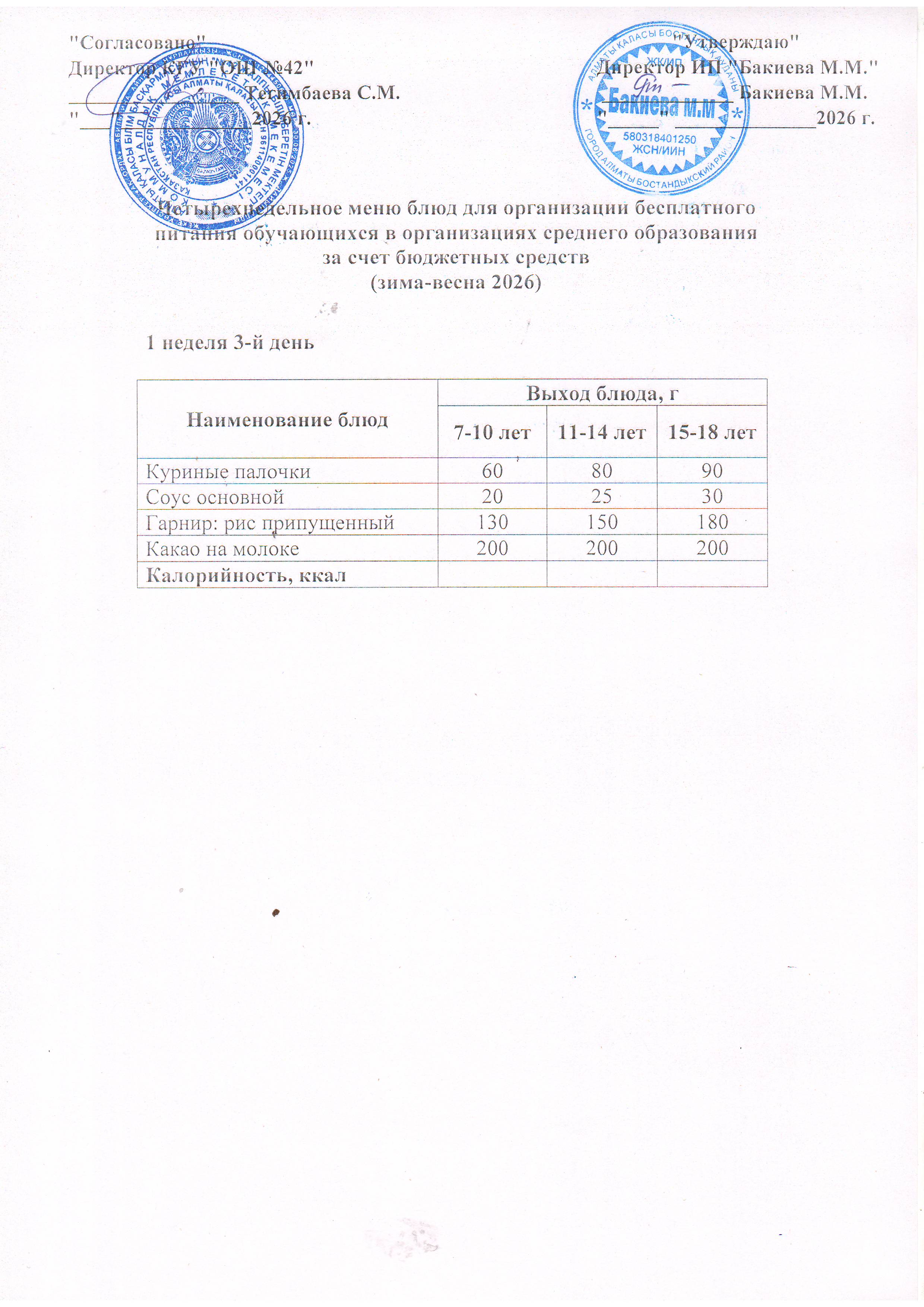 1 апта, 3 күннің ас мәзірі...
