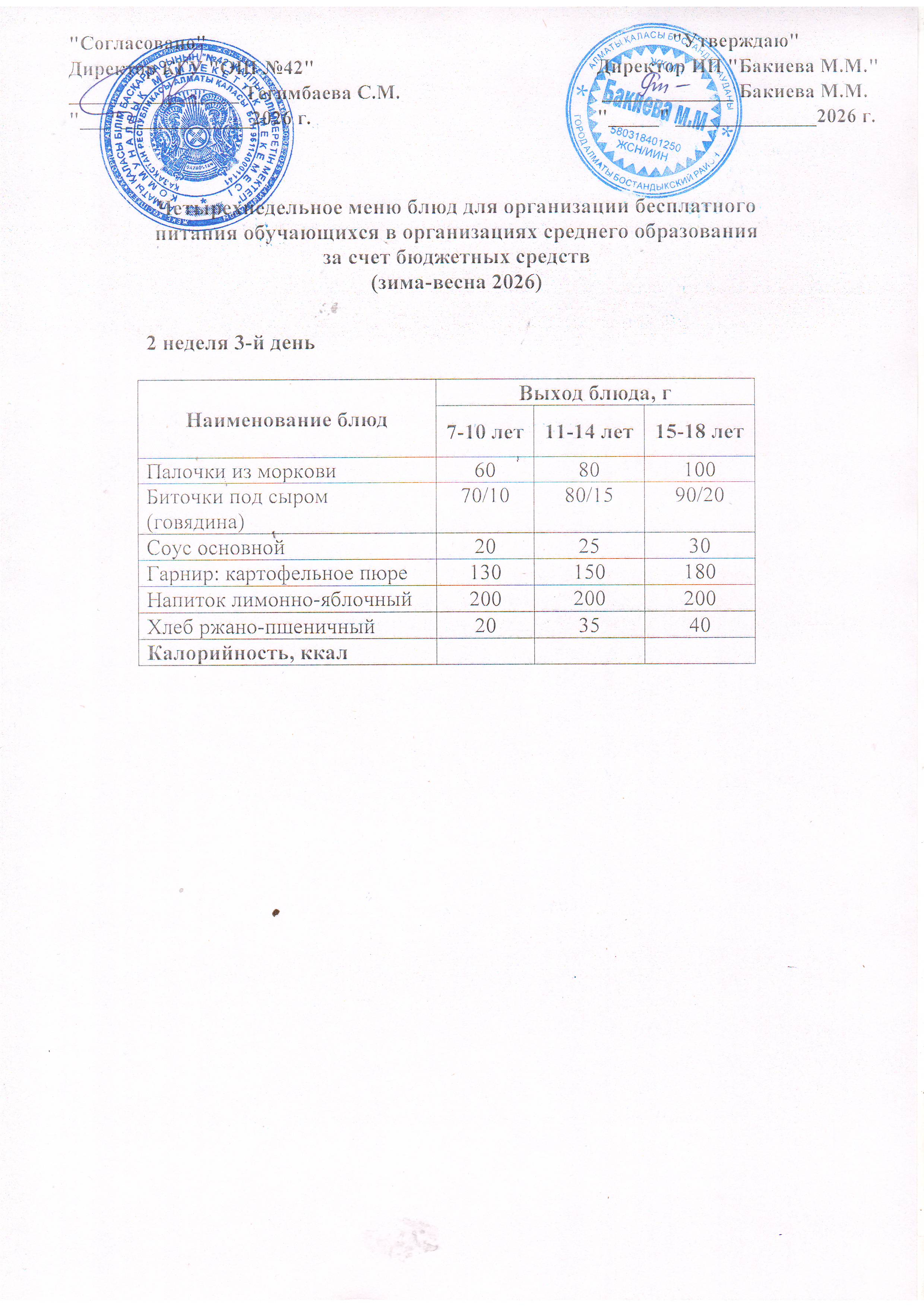 2 апта, 3 күннің ас мәзірі...