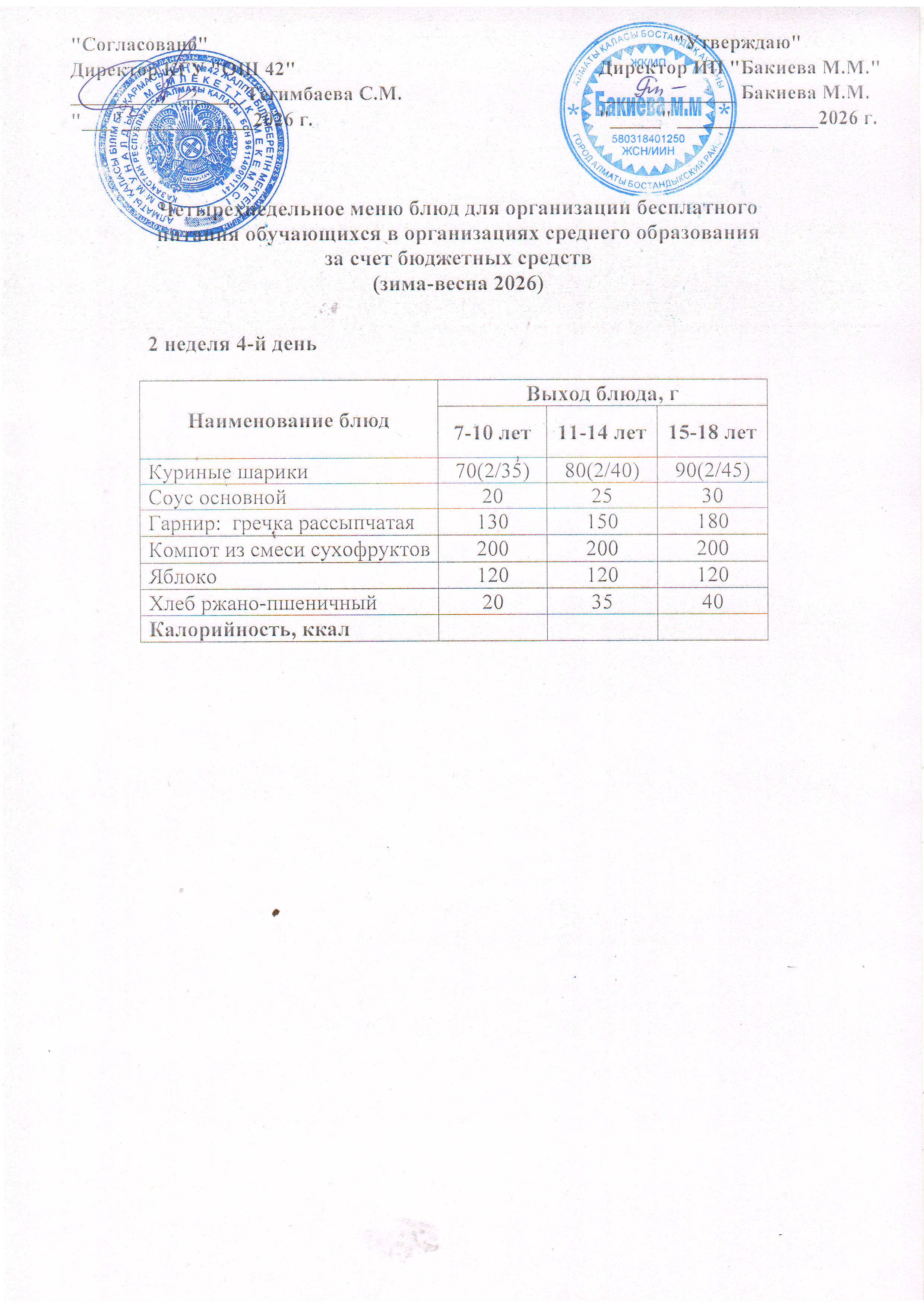 2 апта, 4 күннің ас мәзірі...